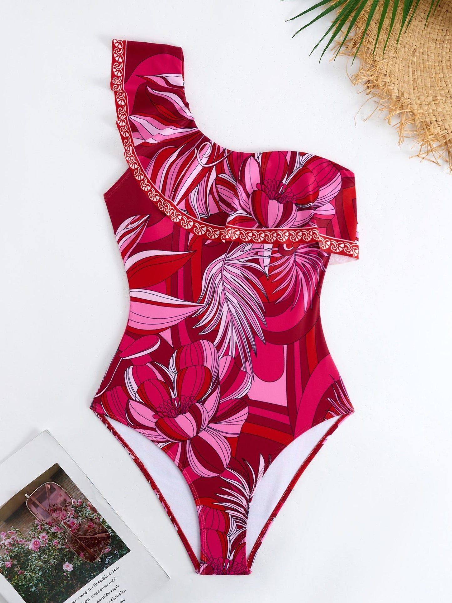 Red Floral One-Shoulder Monokini