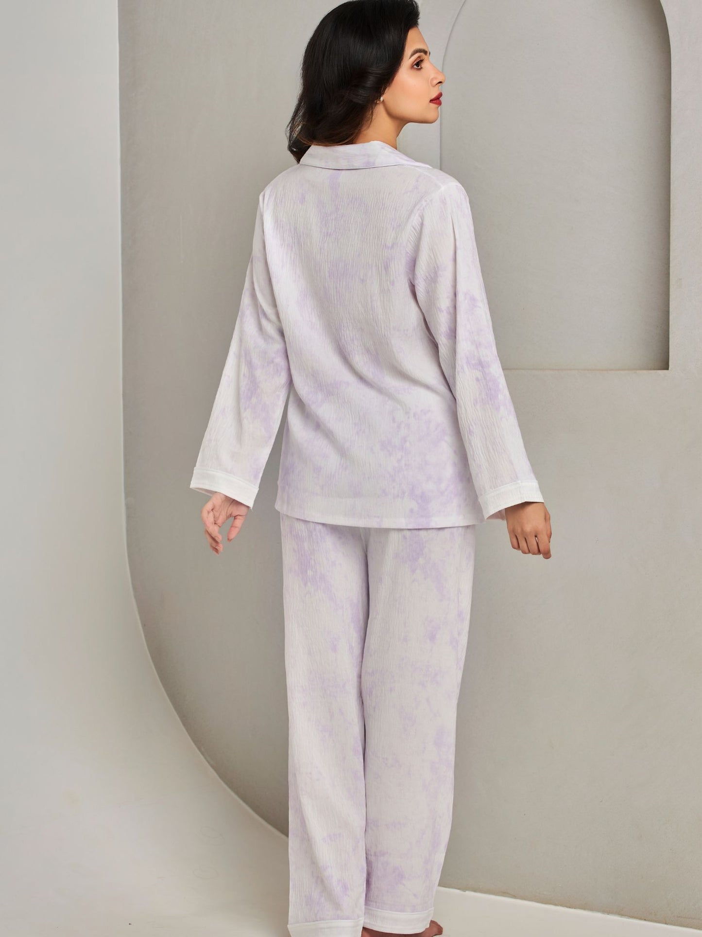 Pure Purple Cotton Shirt And Pant Sleepwear Set