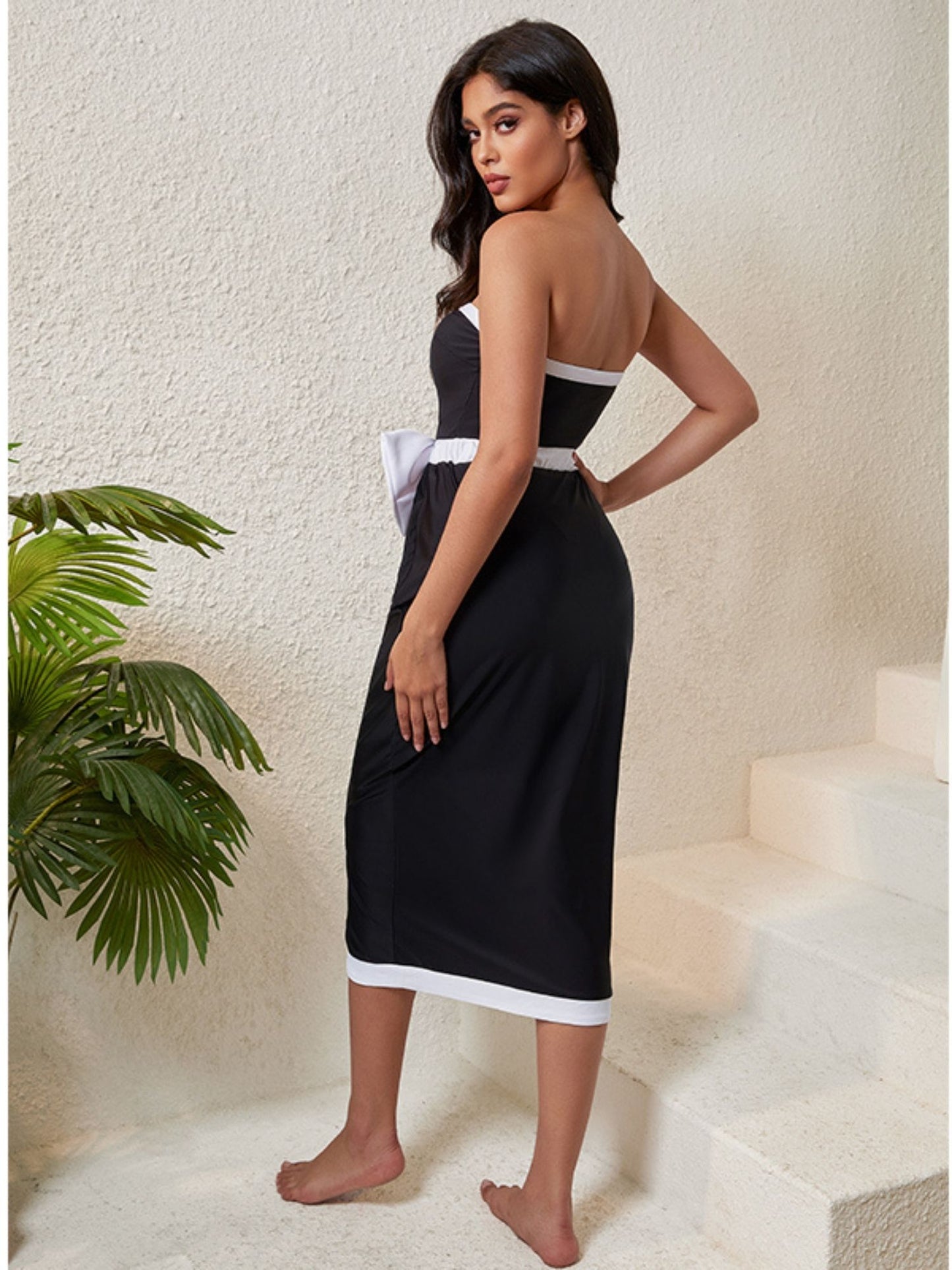 Black Strapless Bow Swimwear Set