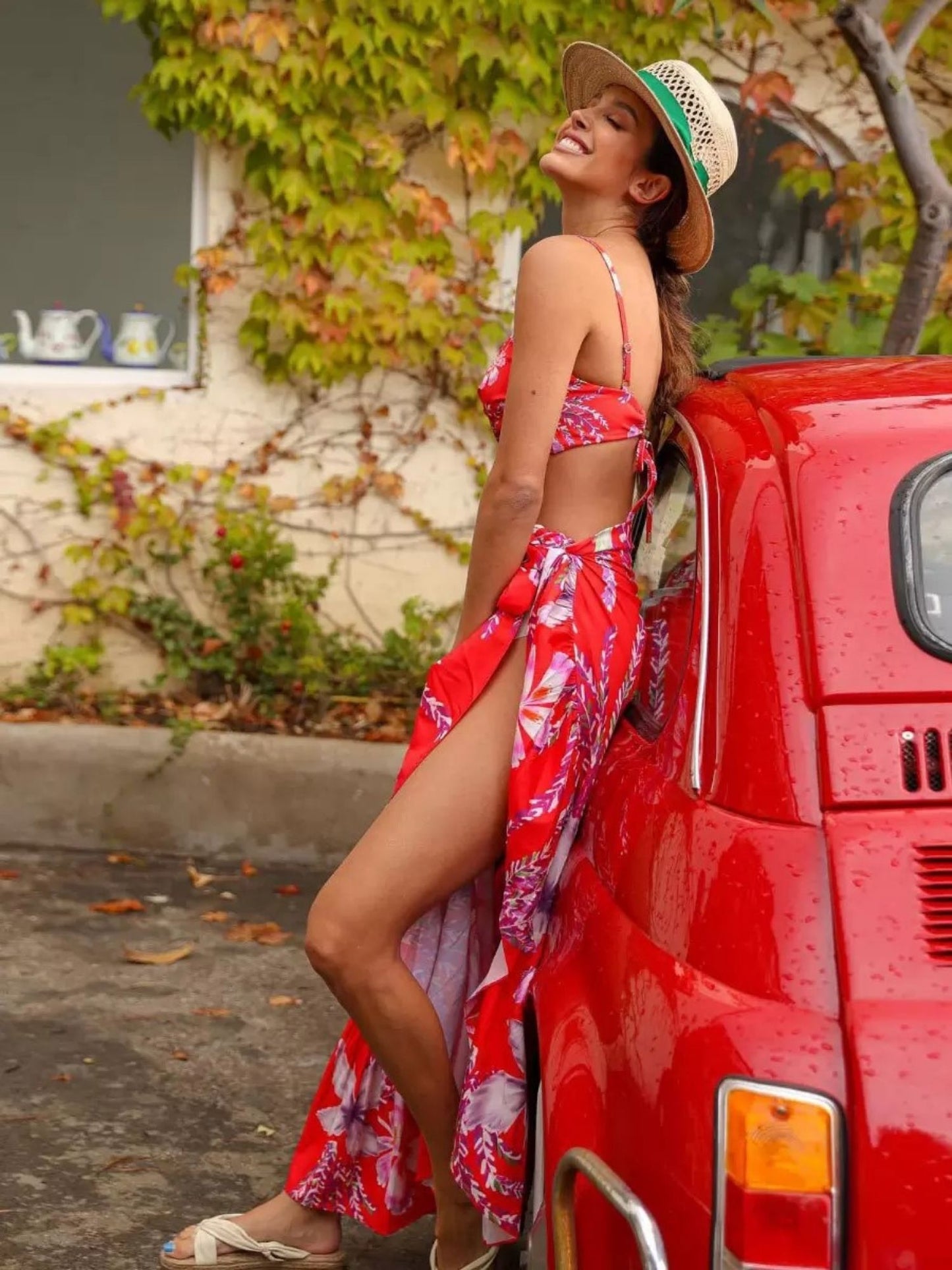 Floral Red Bikini Top and Bottom Set