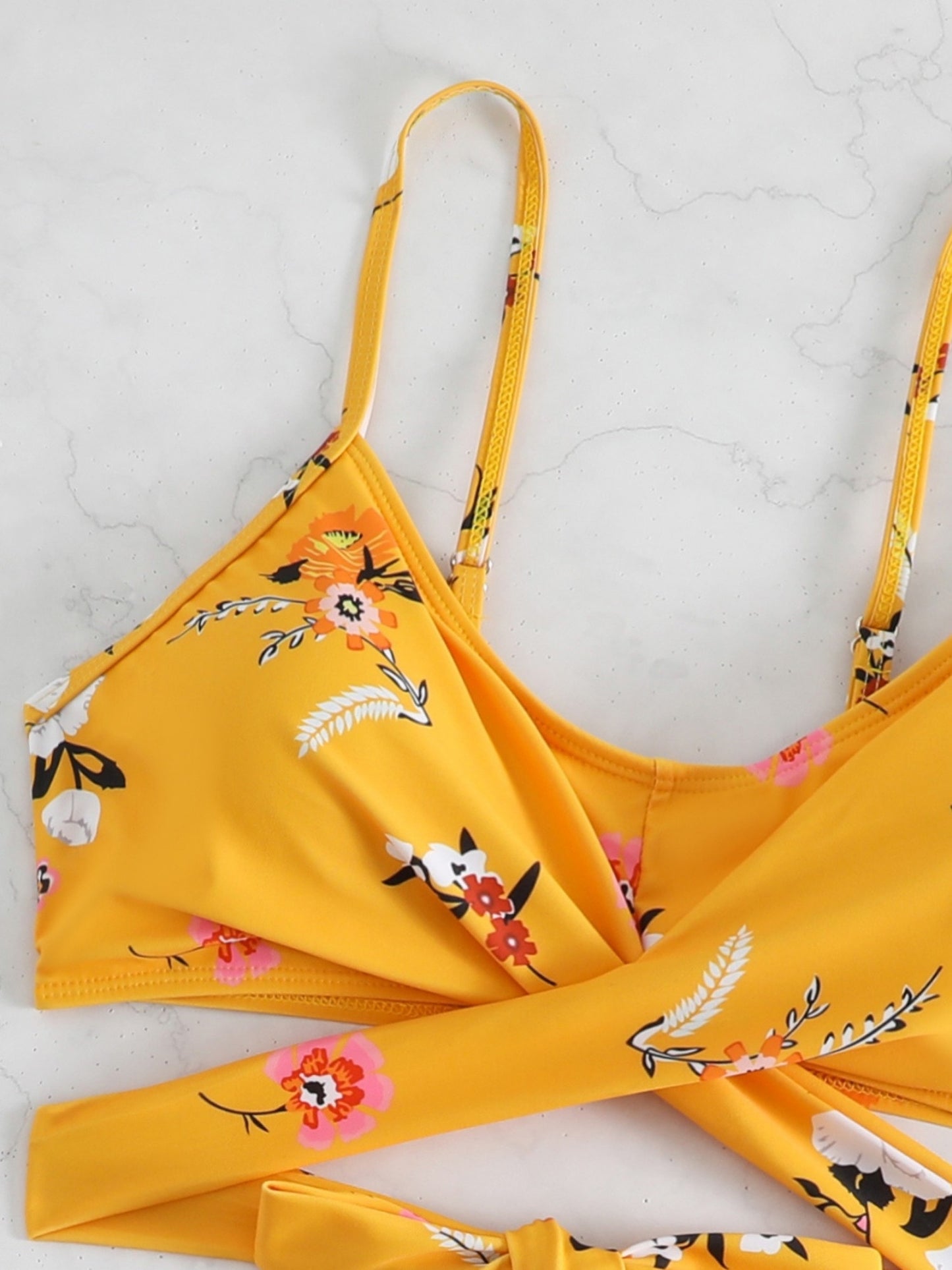 Yellow Floral High-Waisted Bikini Set