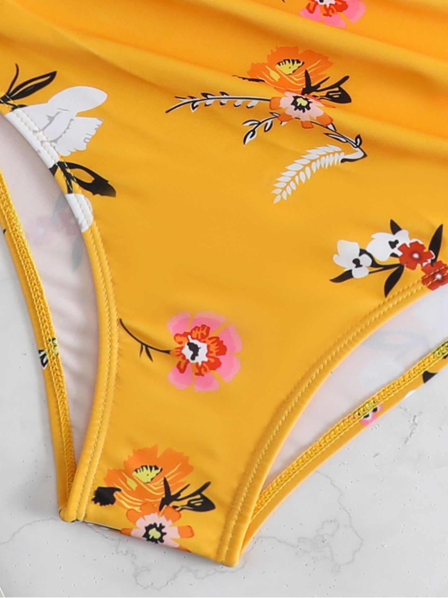 Yellow Floral High-Waisted Bikini Set