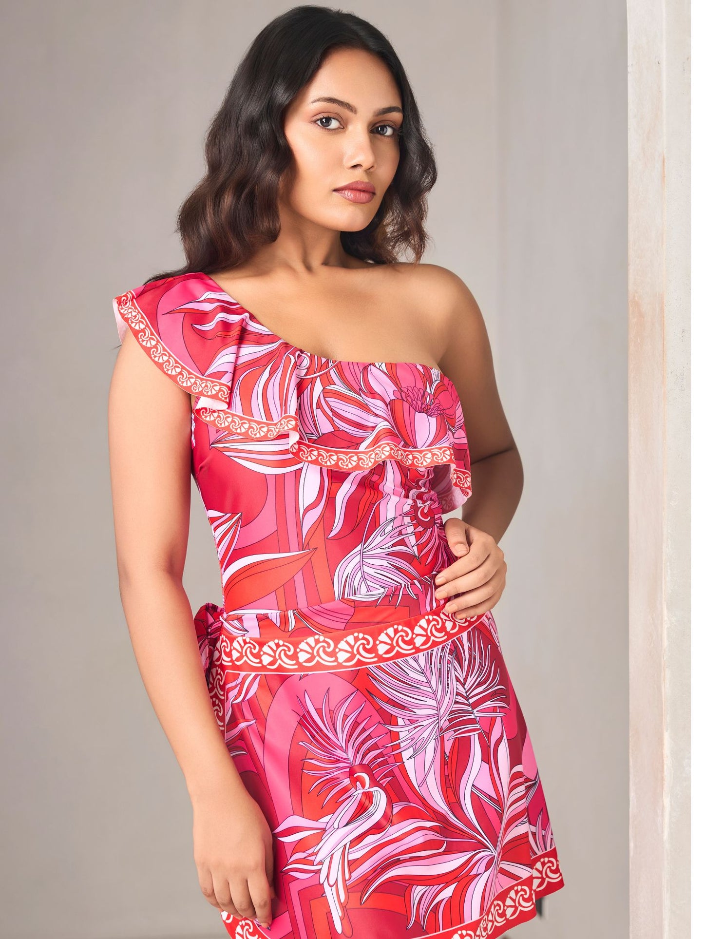 Red Floral One-Shoulder Monokini