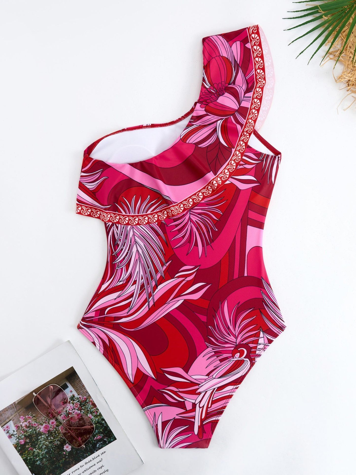 Red Floral One-Shoulder Monokini