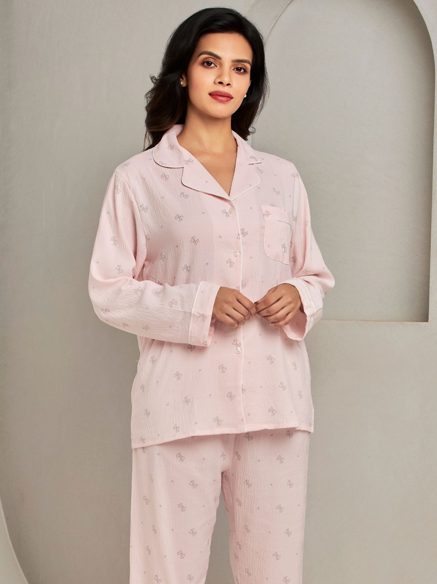 Pink Shirt And Pant Loungewear For Women