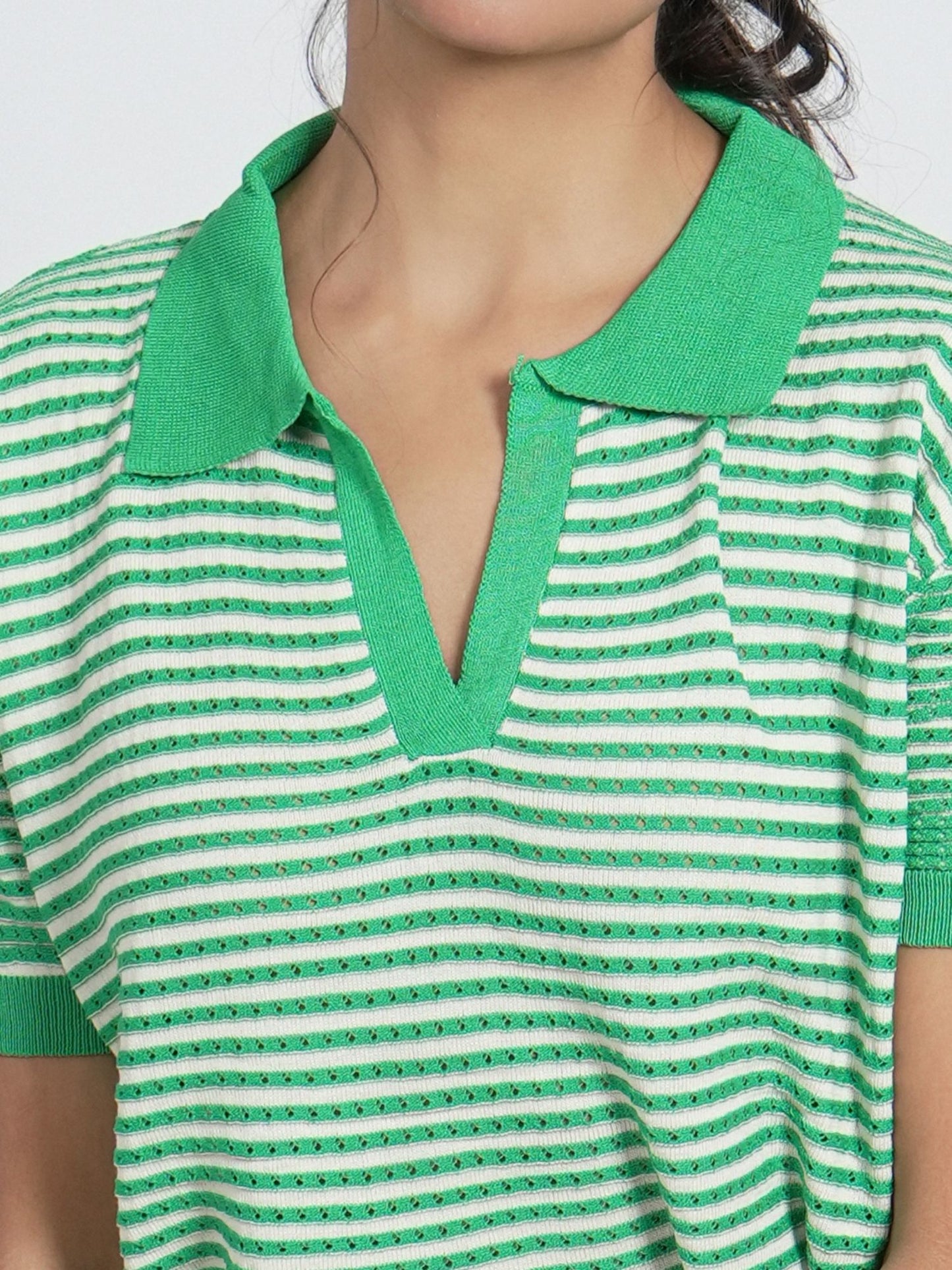 Green Striped Collar Loungewear Set