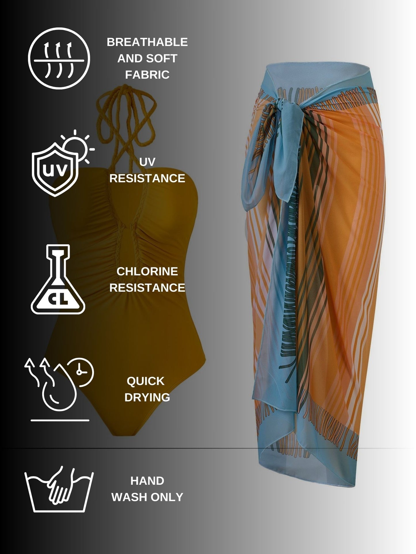 Yellow Halter Neck Monokini with Sarong