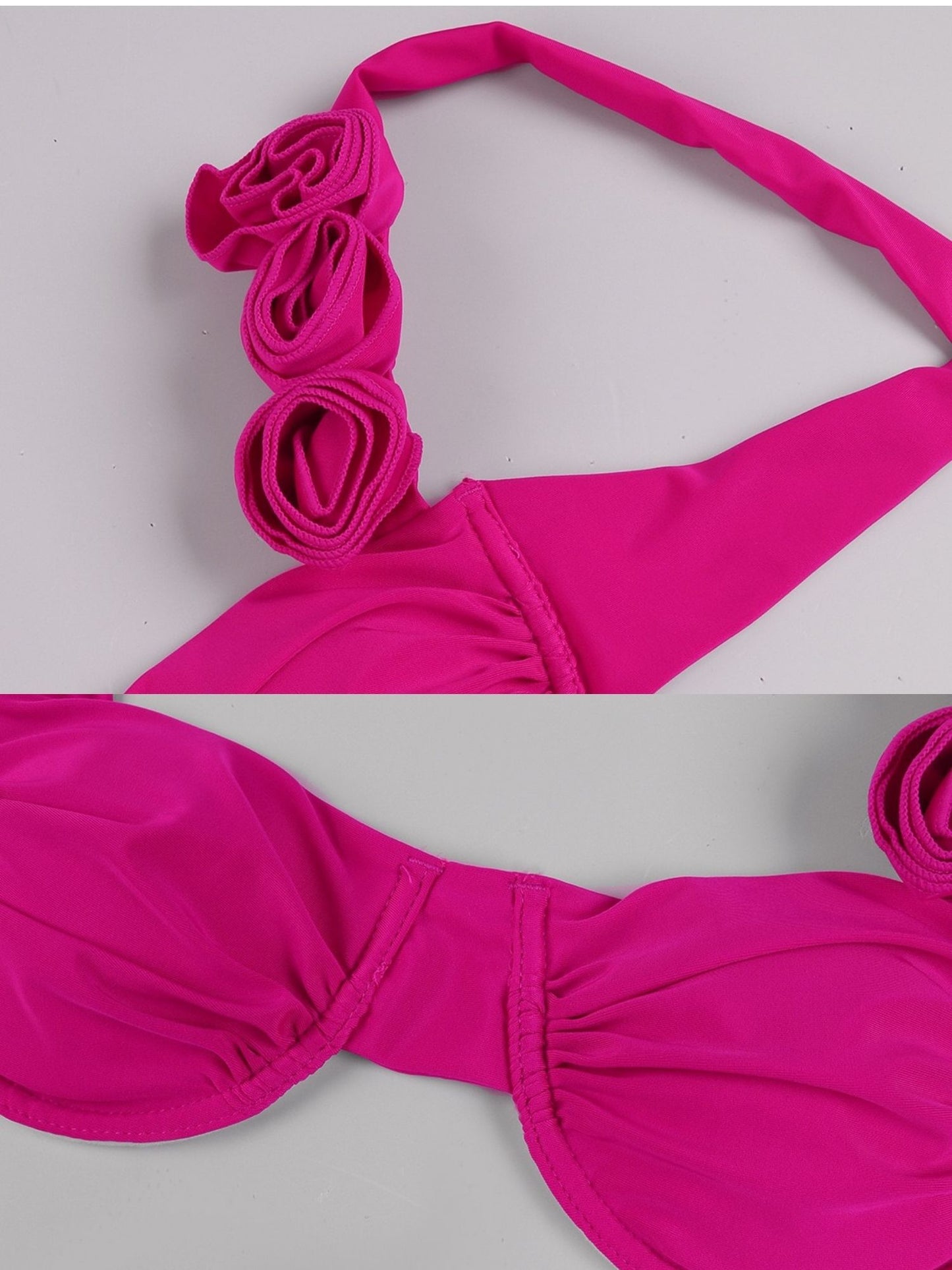 Hot Pink Chic Swimwear With Fringe Sarong Skirt