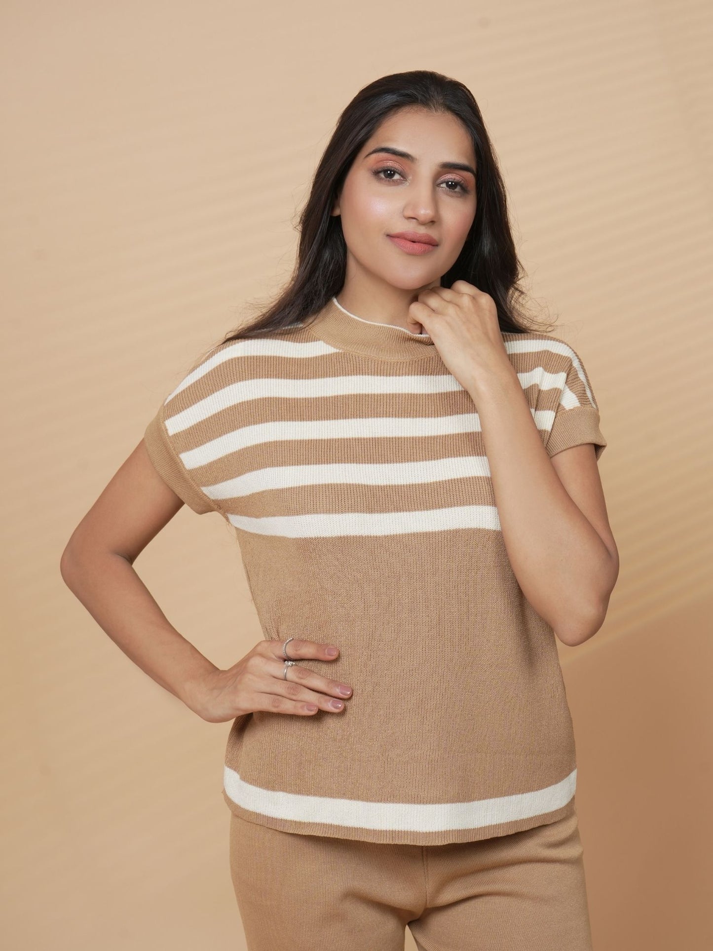 Brown Round Neck Loungewear Set
