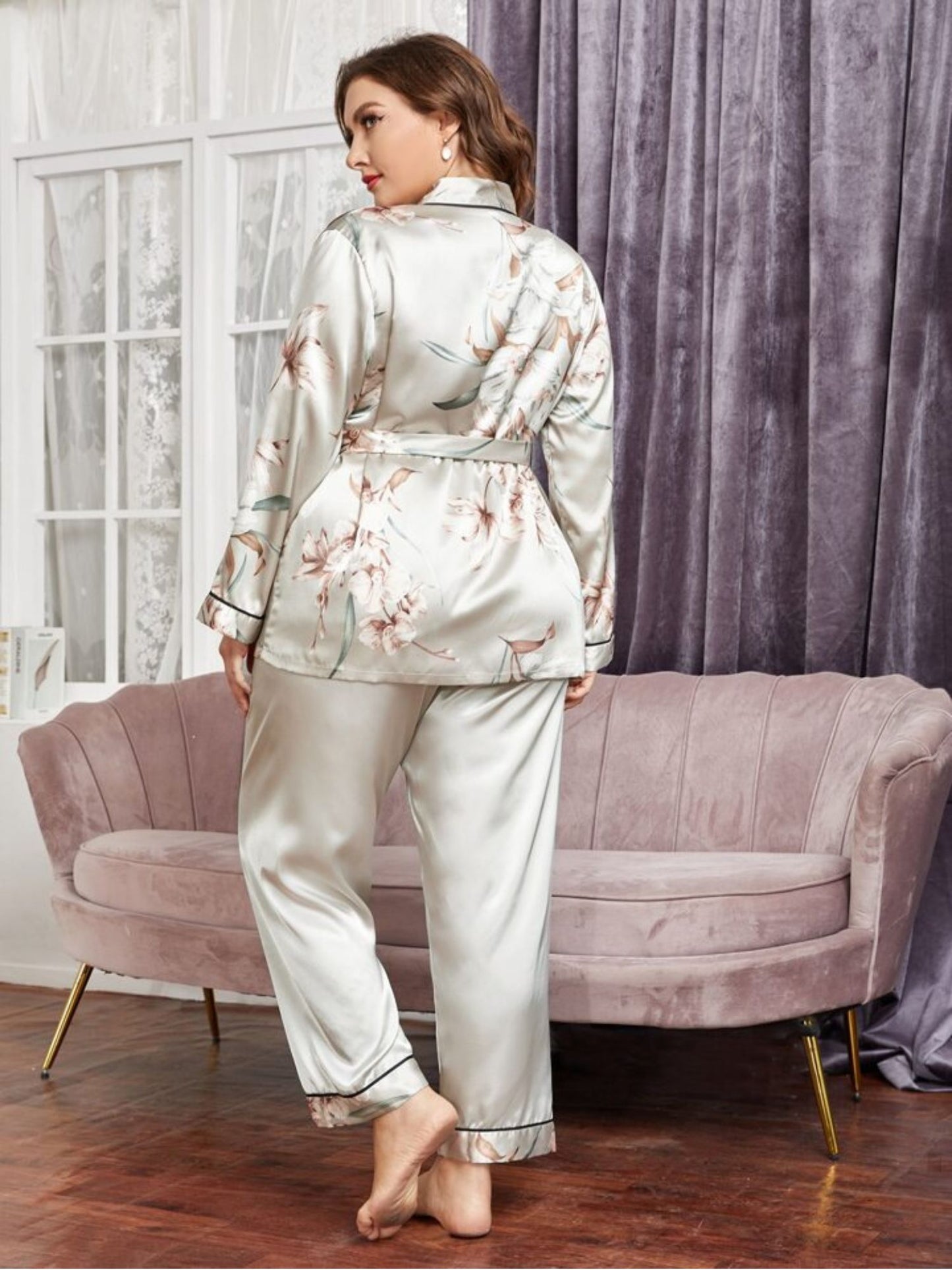 Floral Silk Sleepwear with Shirt & Pants
