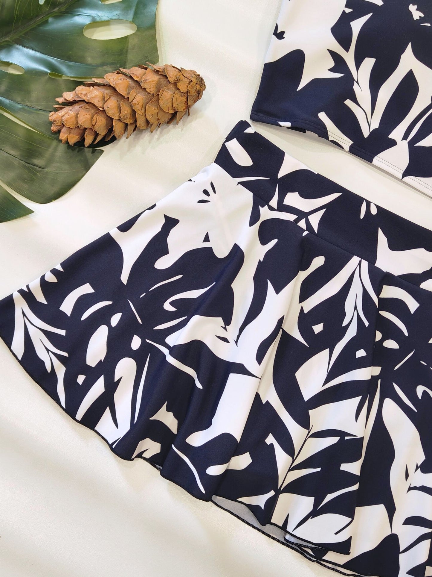 Midnight Blue Monstera Halterkini Set