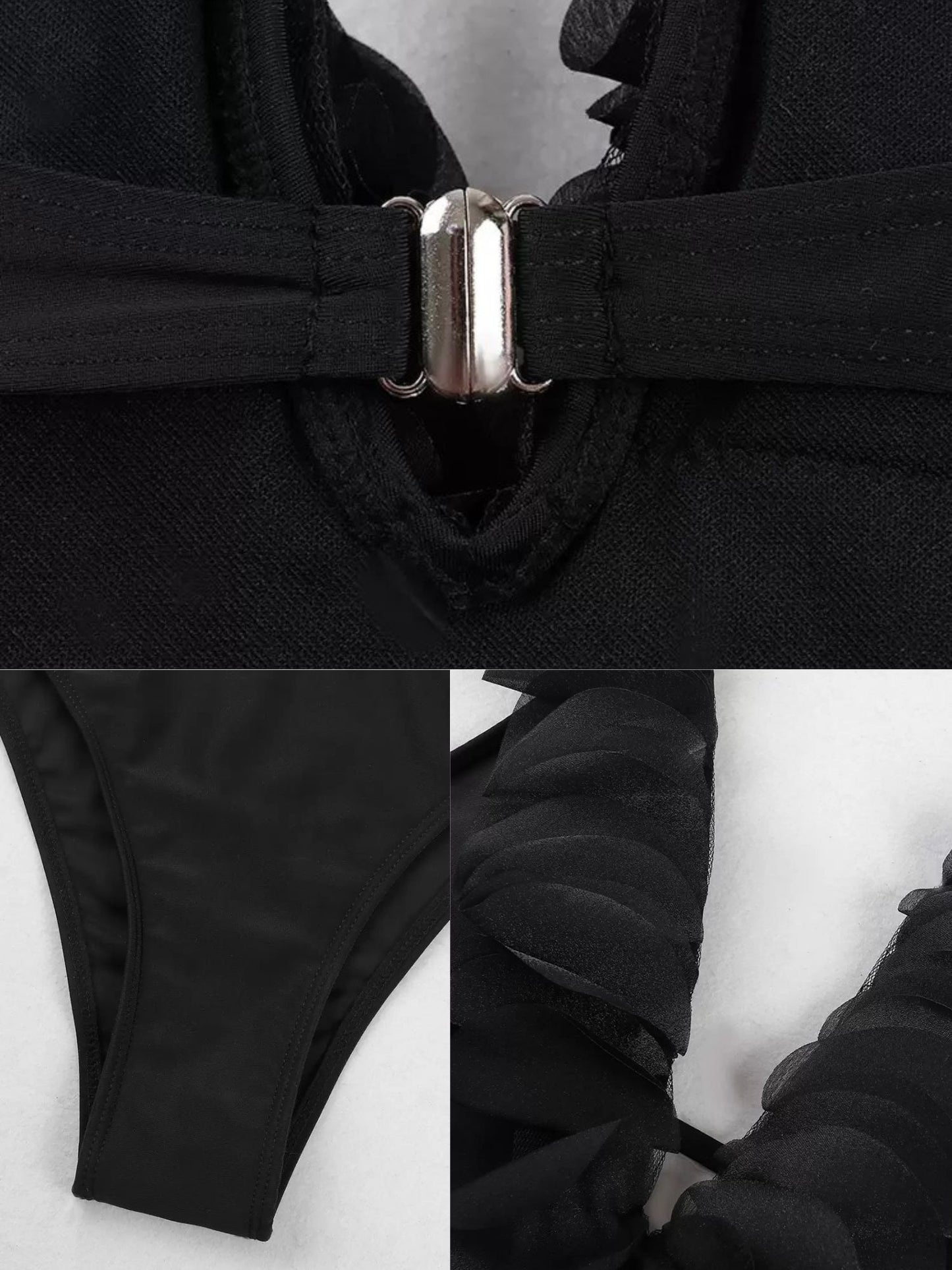 Black Ruffled Cutout Monokini with Shrug