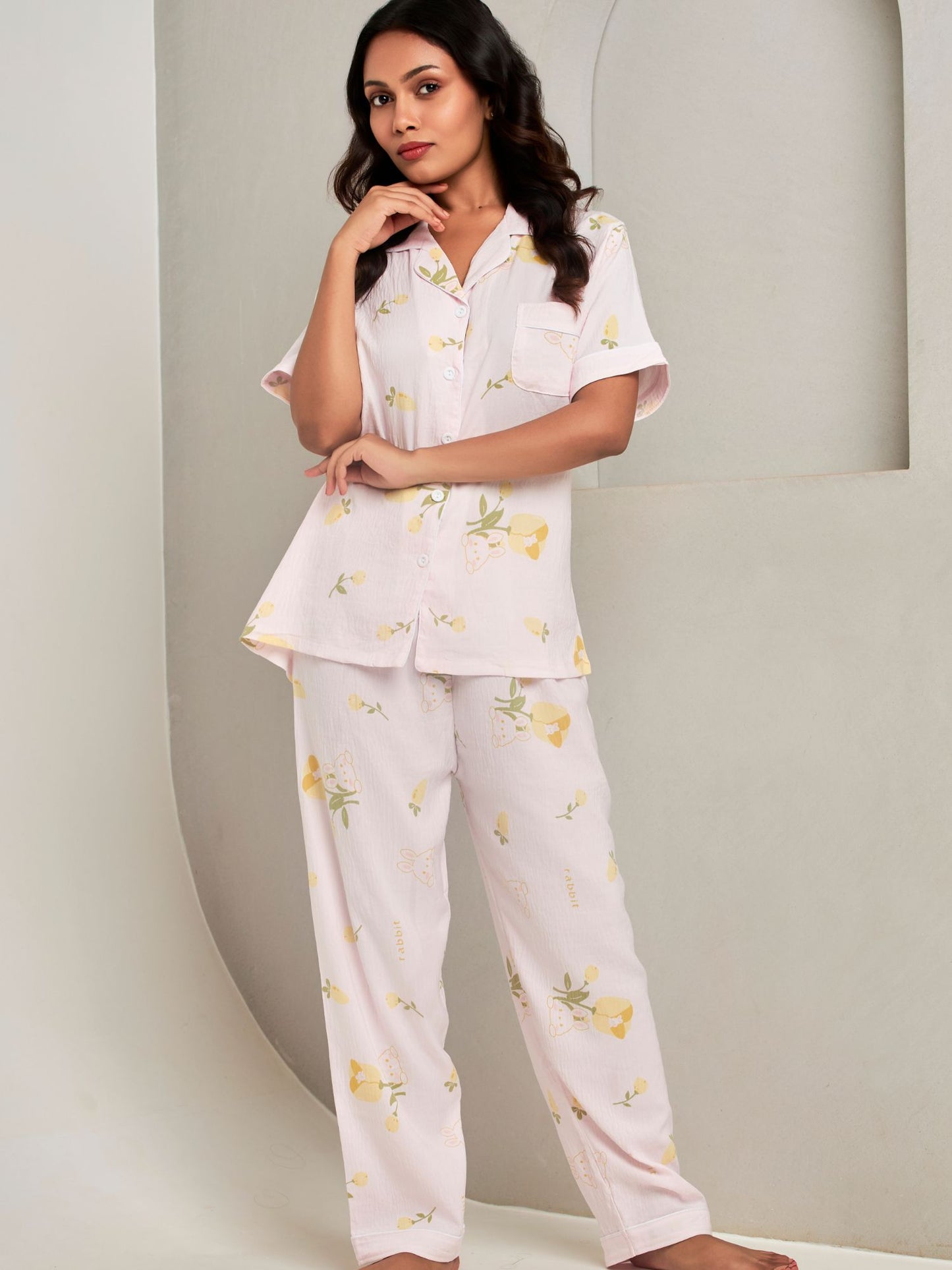 Floral Printed Half-Sleeves Sleepwear Set