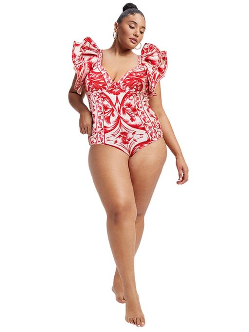 Red Printed One Piece Swimsuit