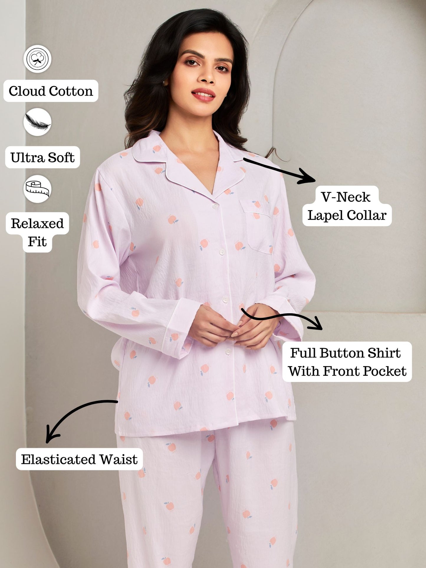 Lilac Cotton Shirt and Pant Comfortable Sleepwear Set