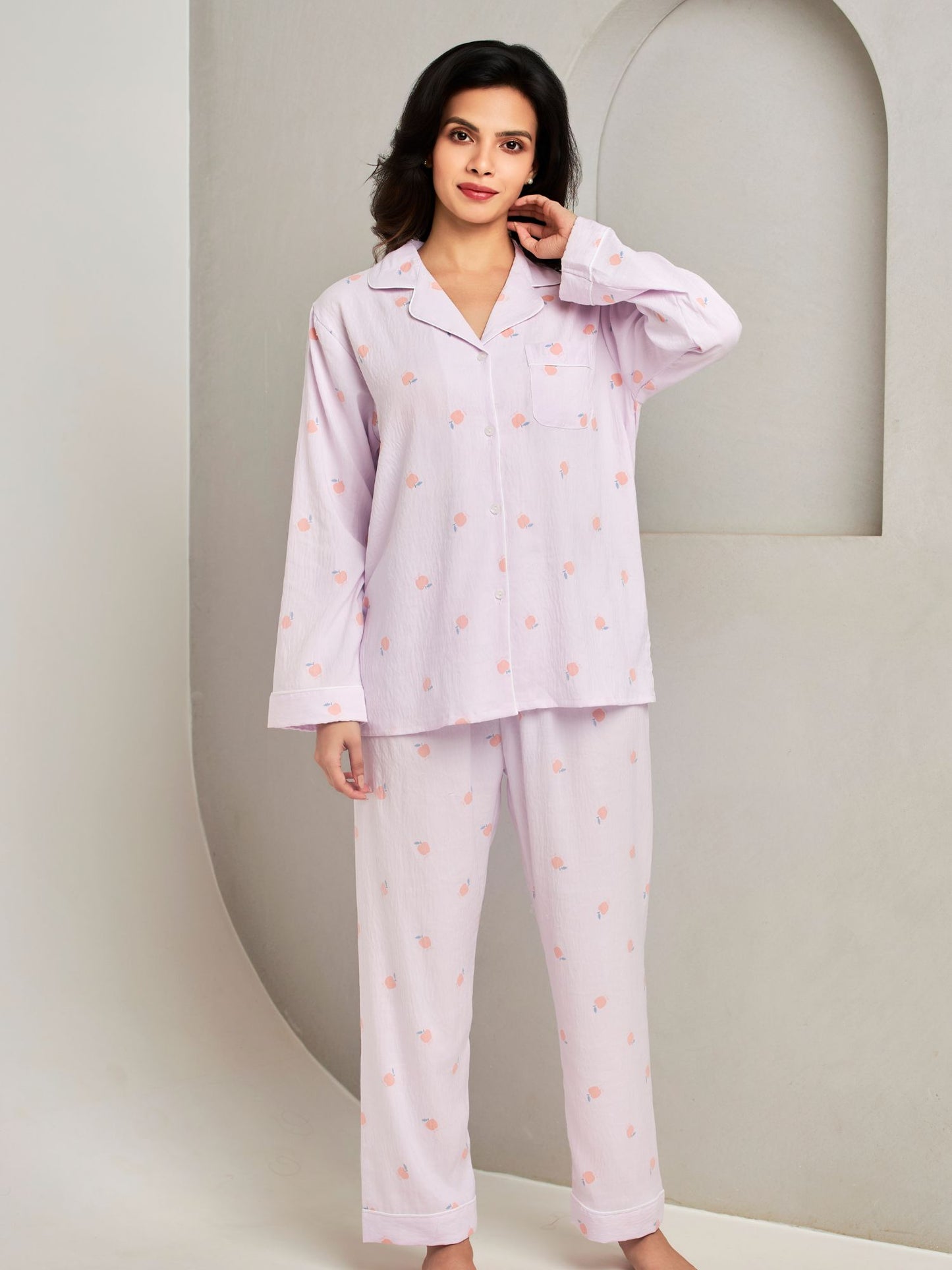 Lilac Cotton Shirt and Pant Comfortable Sleepwear Set