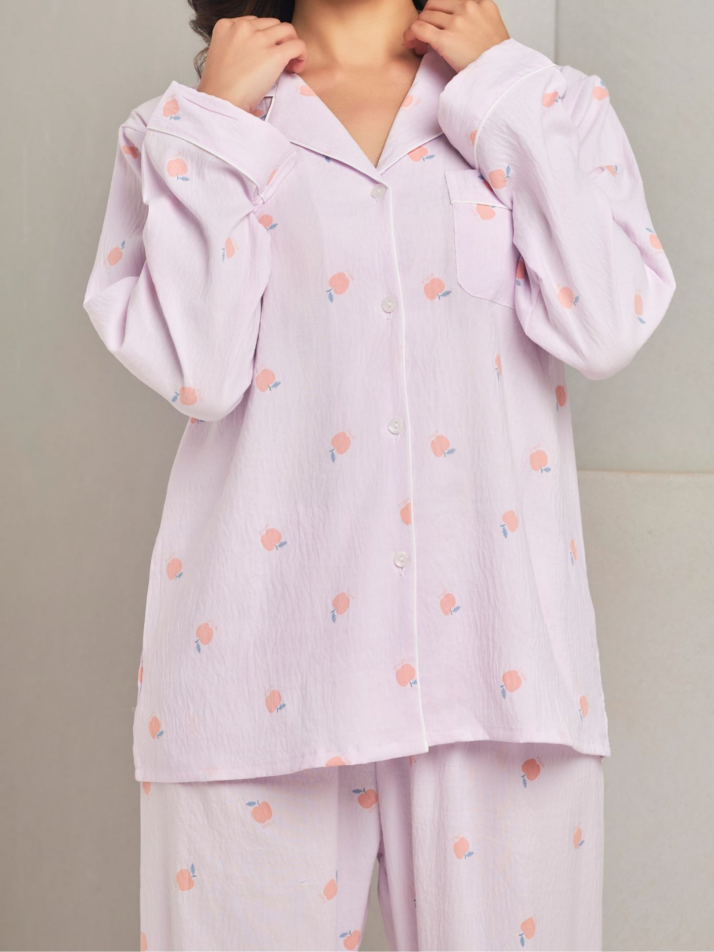 Lilac Cotton Shirt and Pant Comfortable Sleepwear Set