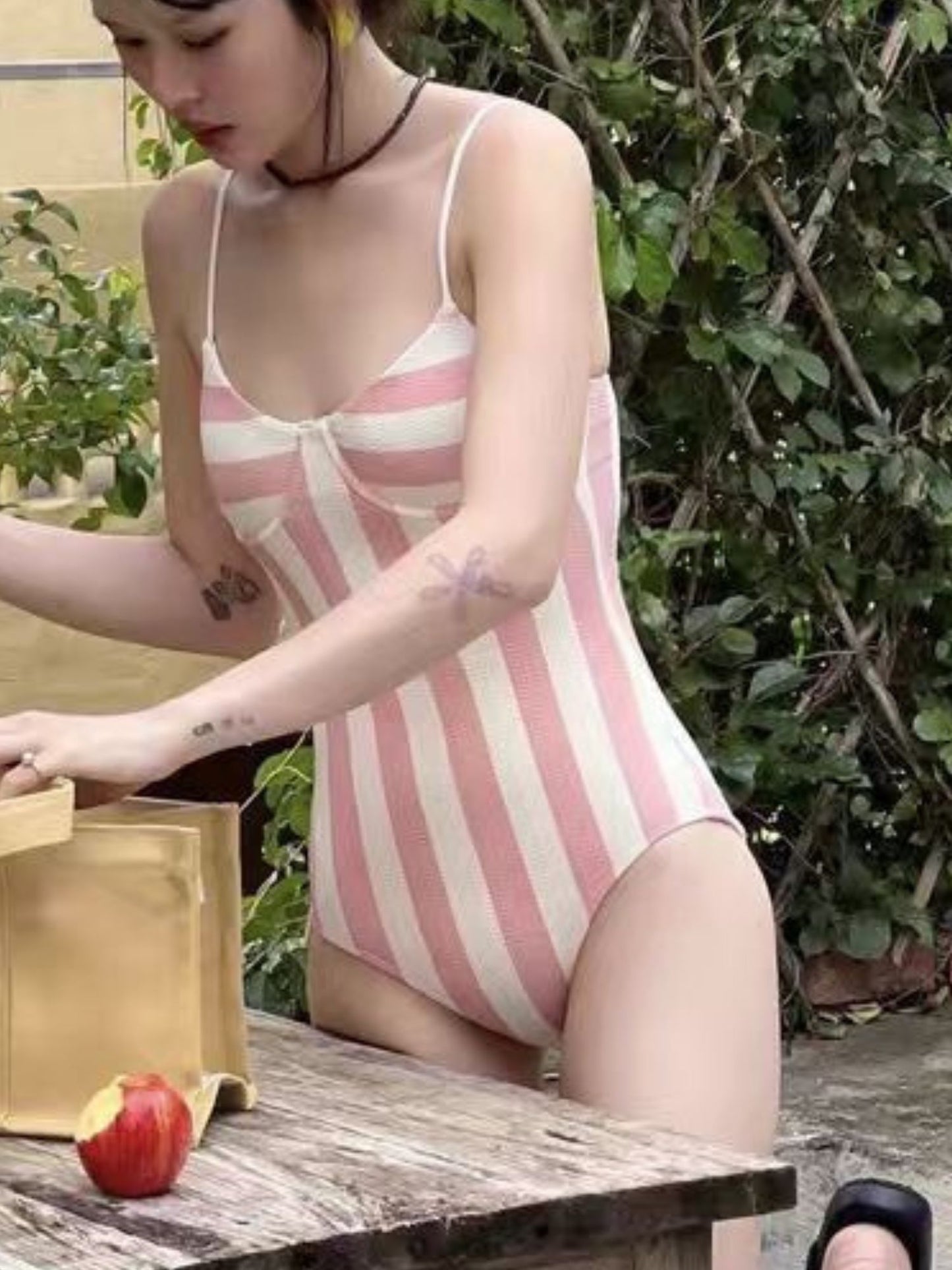 Blush Stripe Retro One-Piece Swimsuit