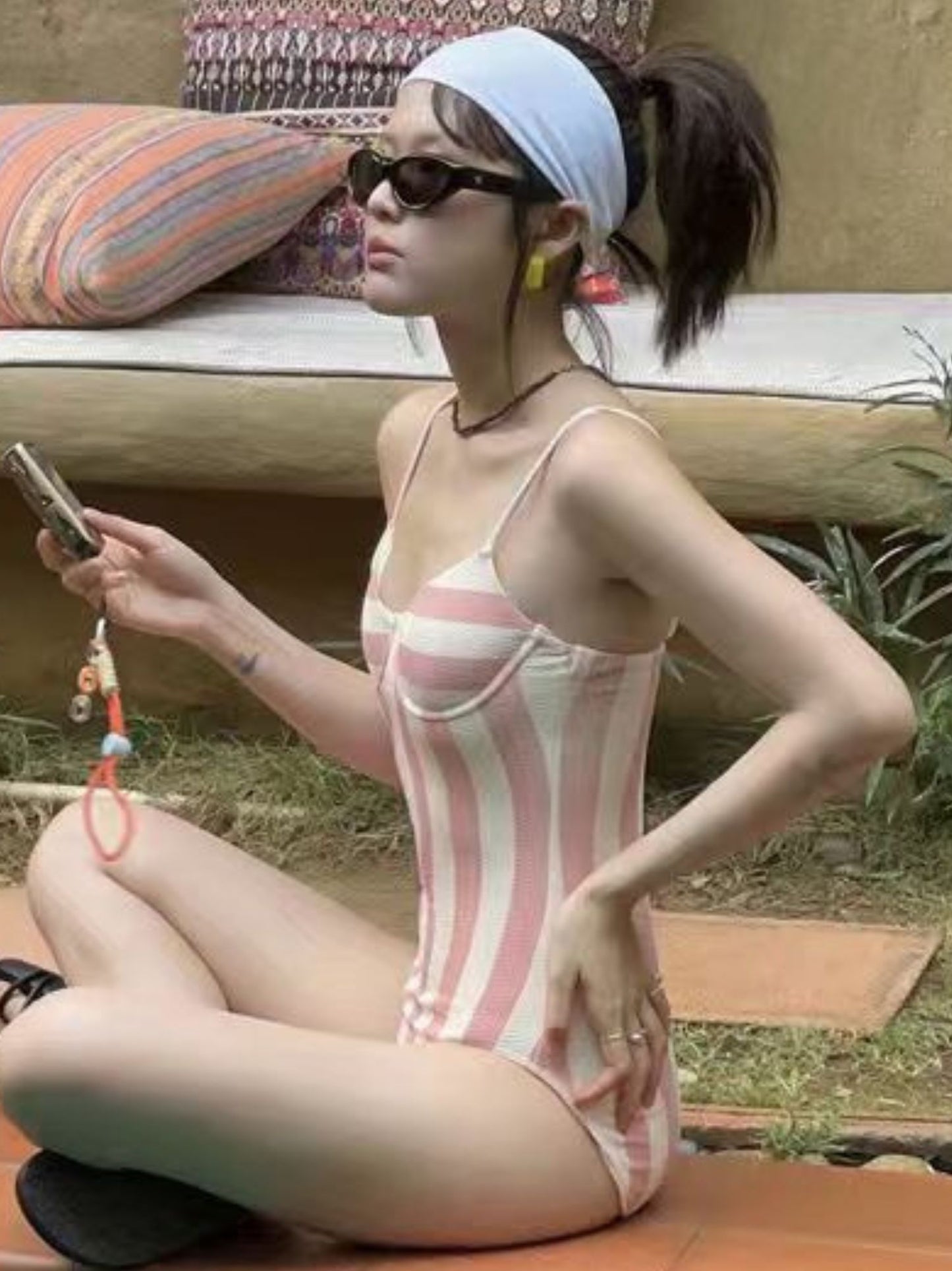 Blush Stripe Retro One-Piece Swimsuit