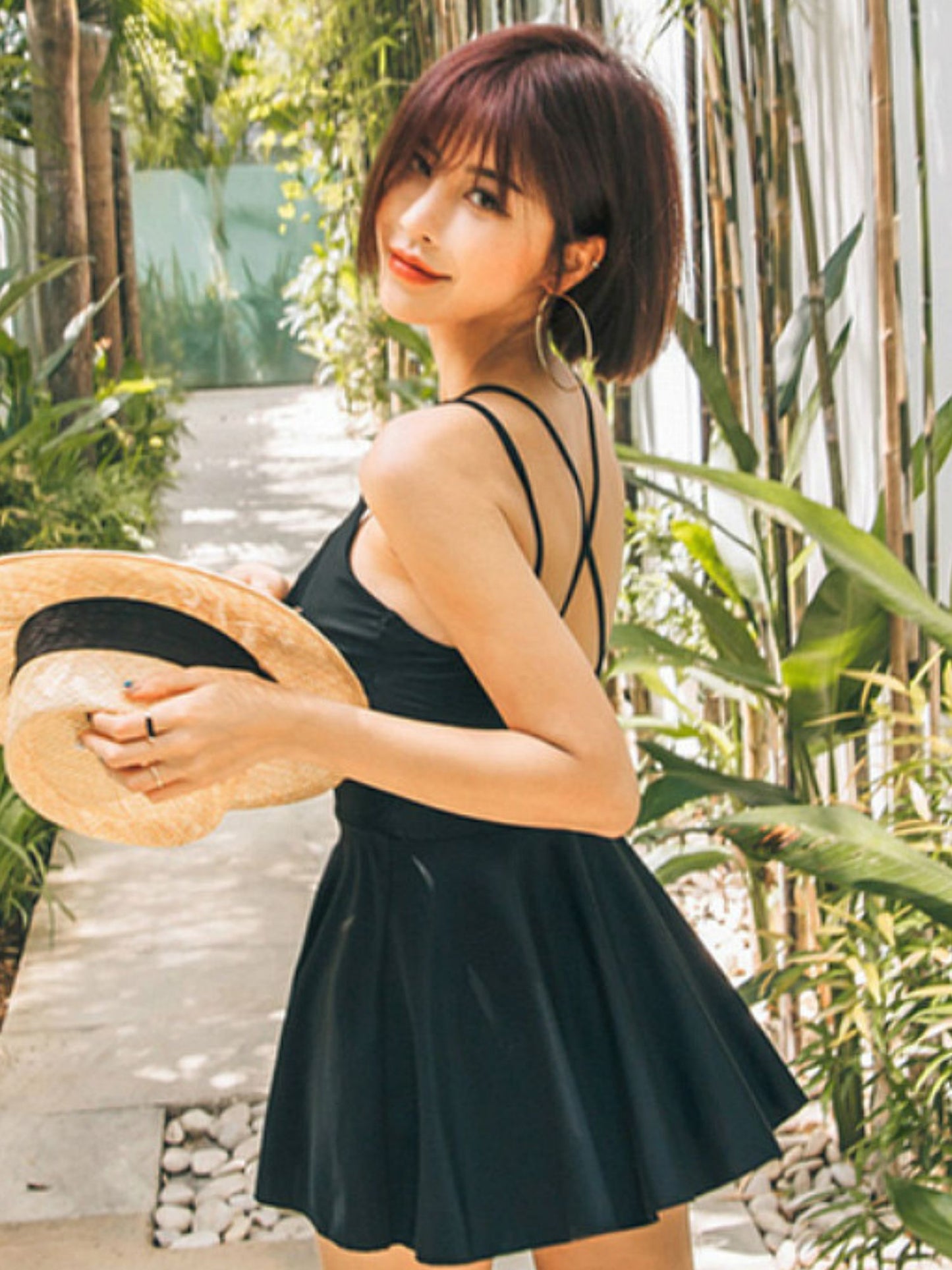 Midnight Elegance Ruched Swim Dress