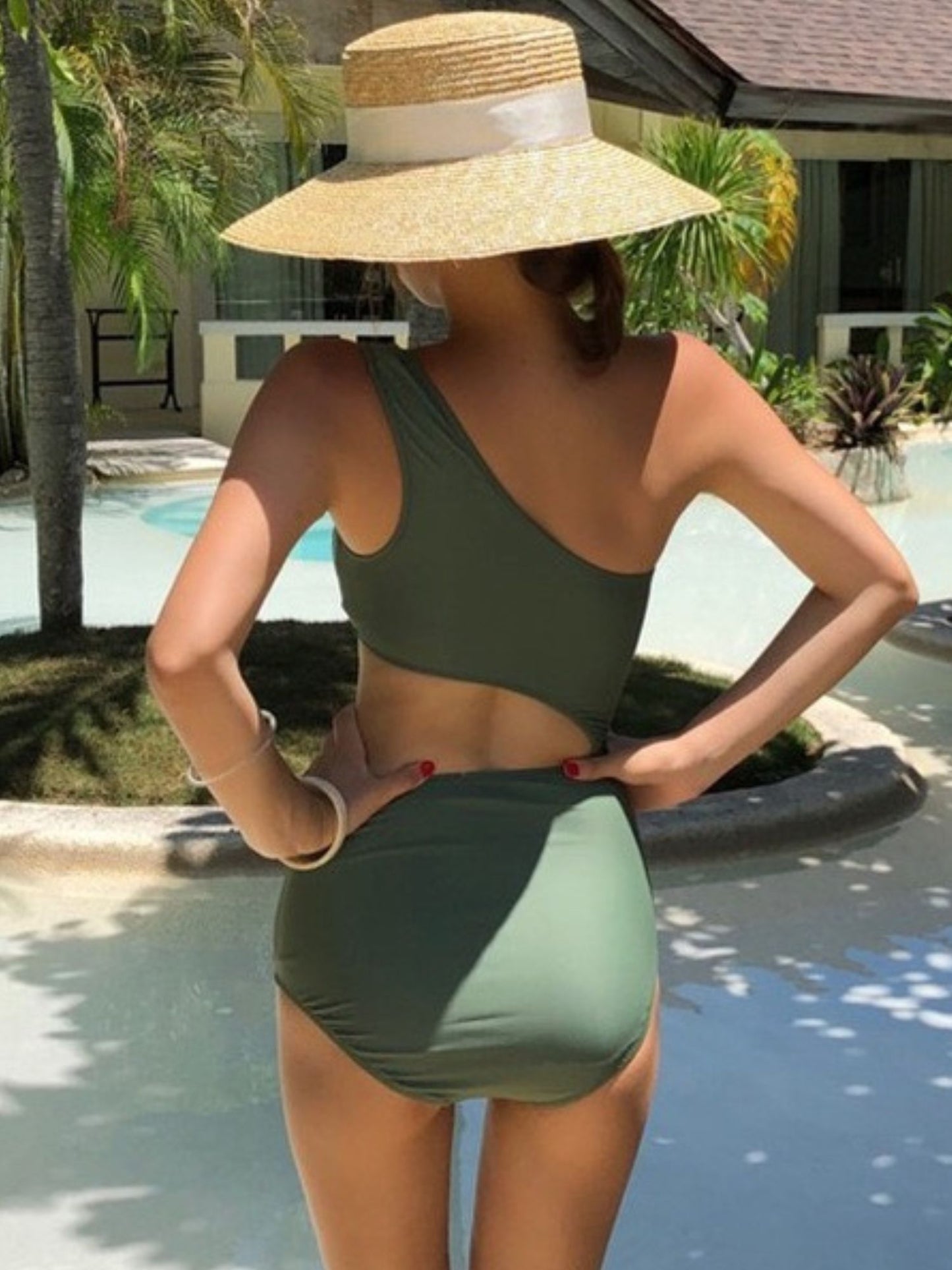 Olive Oasis One-Shoulder Swimsuit