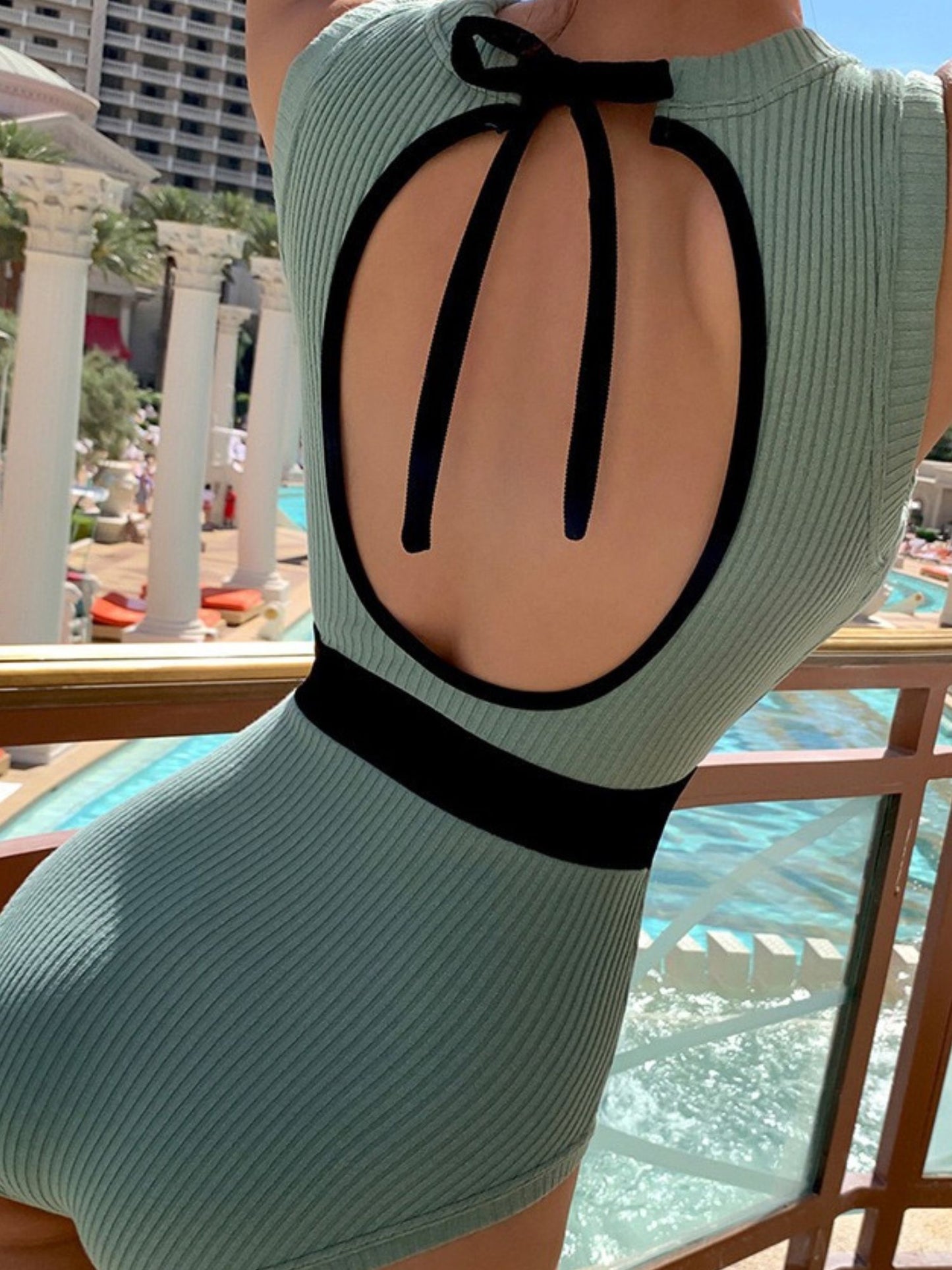 Mint Aura Ribbed Waistline One-Piece Swimsuit