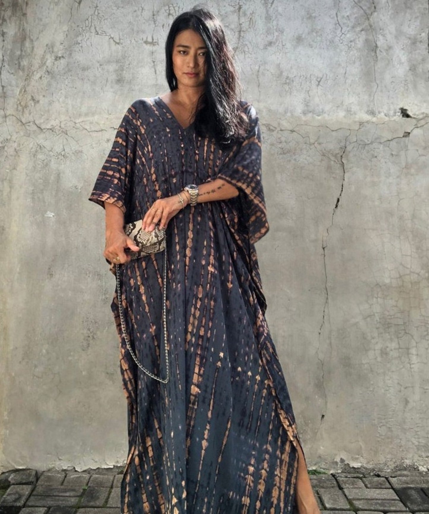Boho Tie-Dye Kaftan Maxi Cover-Up Dress