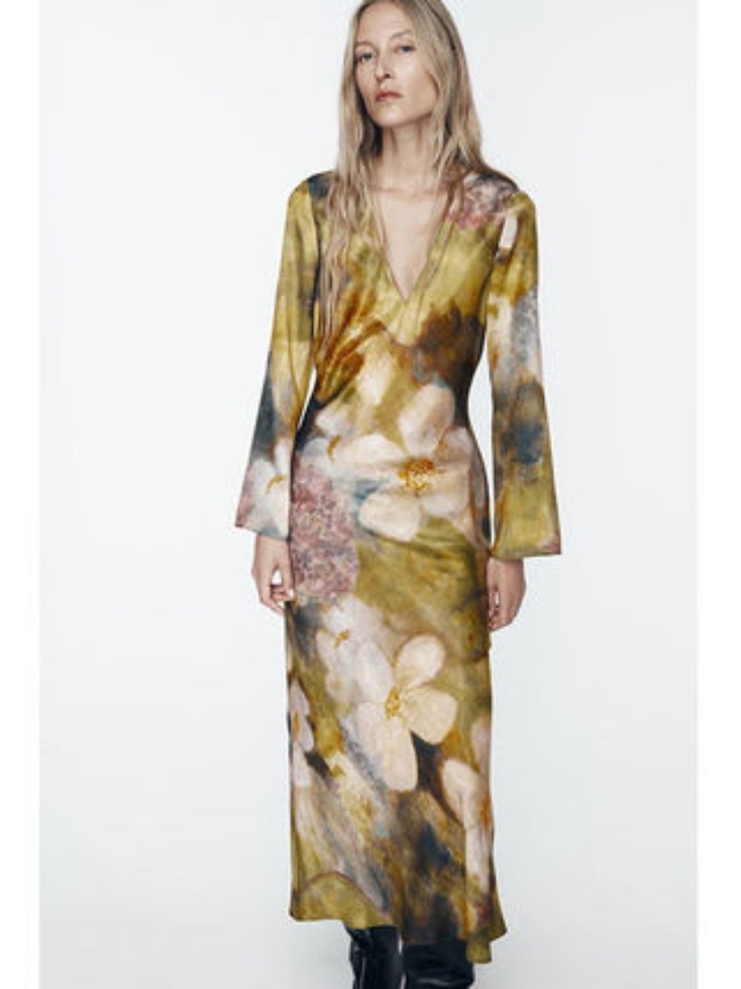 Multi Floral Long V-Neck Dress