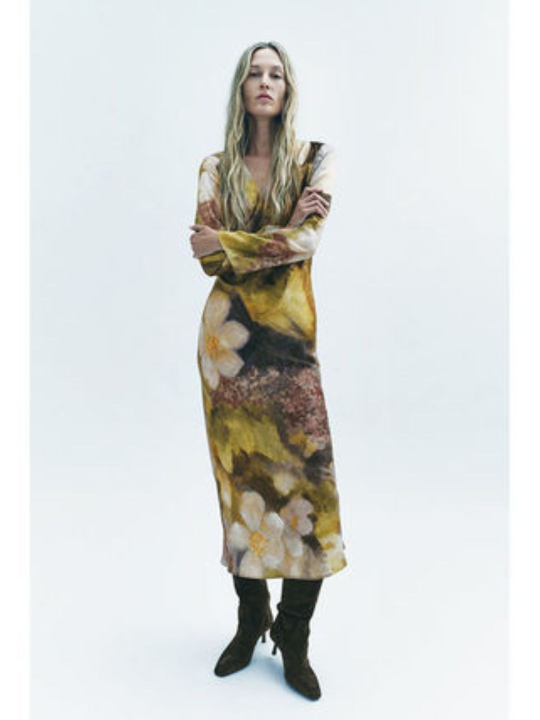 Multi Floral Long V-Neck Dress