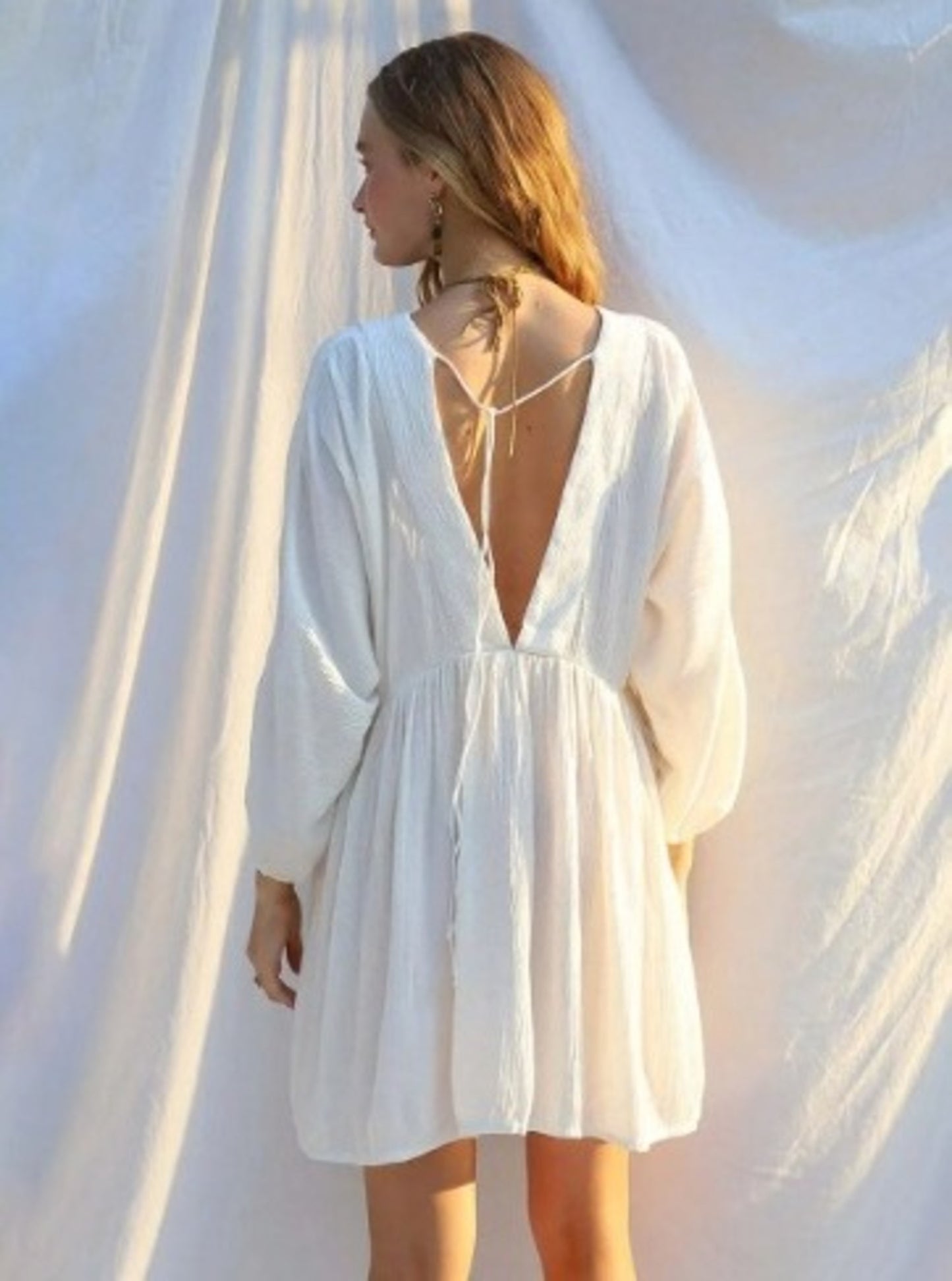 White V-Neck Mini Dress