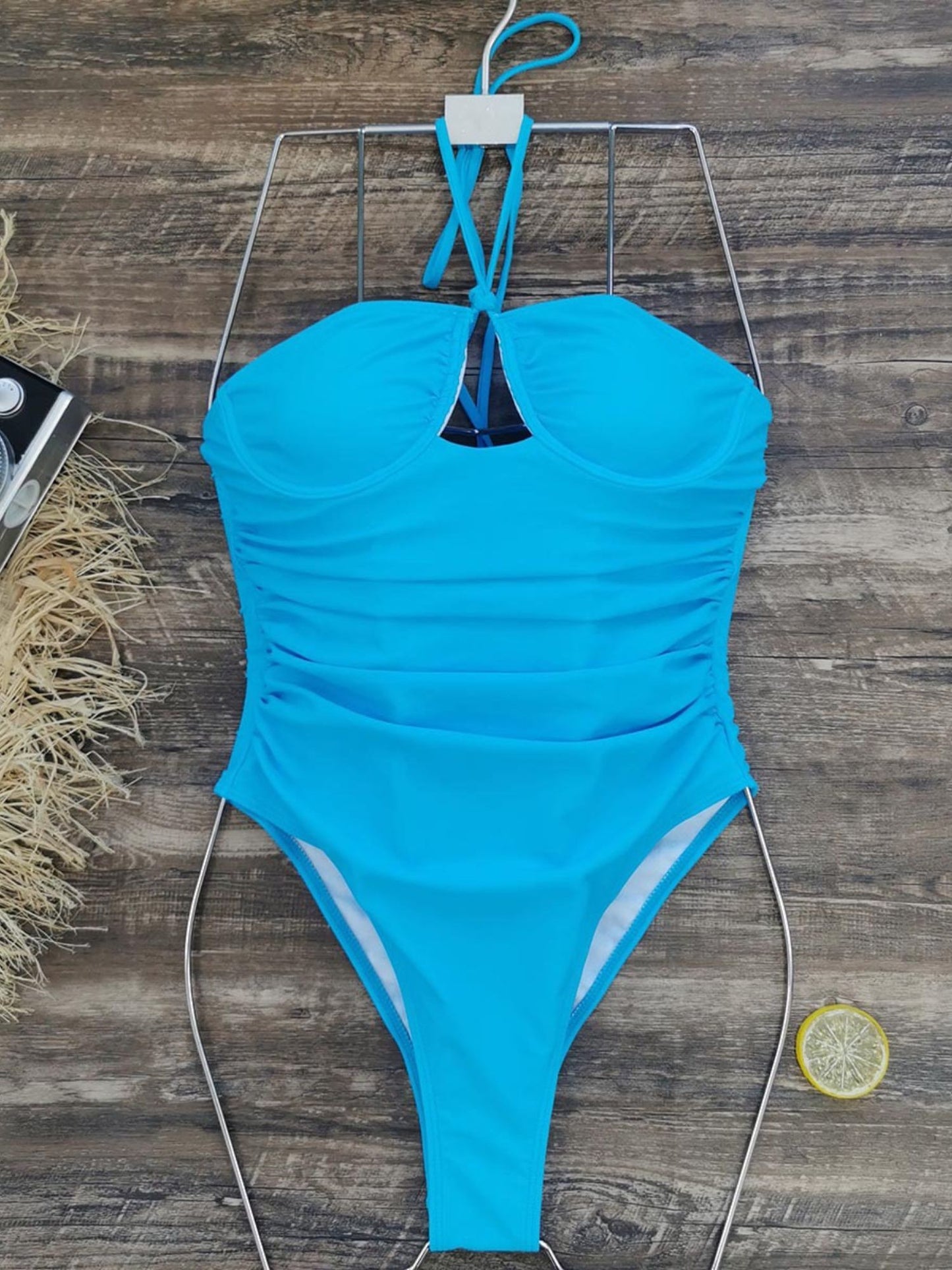 Aqua Sky Cross-Halter One-Piece Swimsuit
