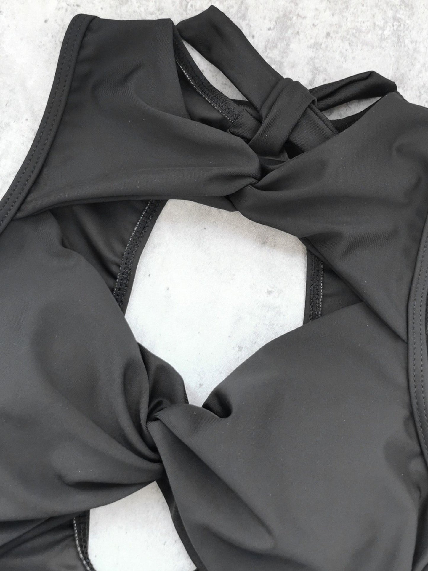 Twist Cutout High-Neck Black Swimsuit