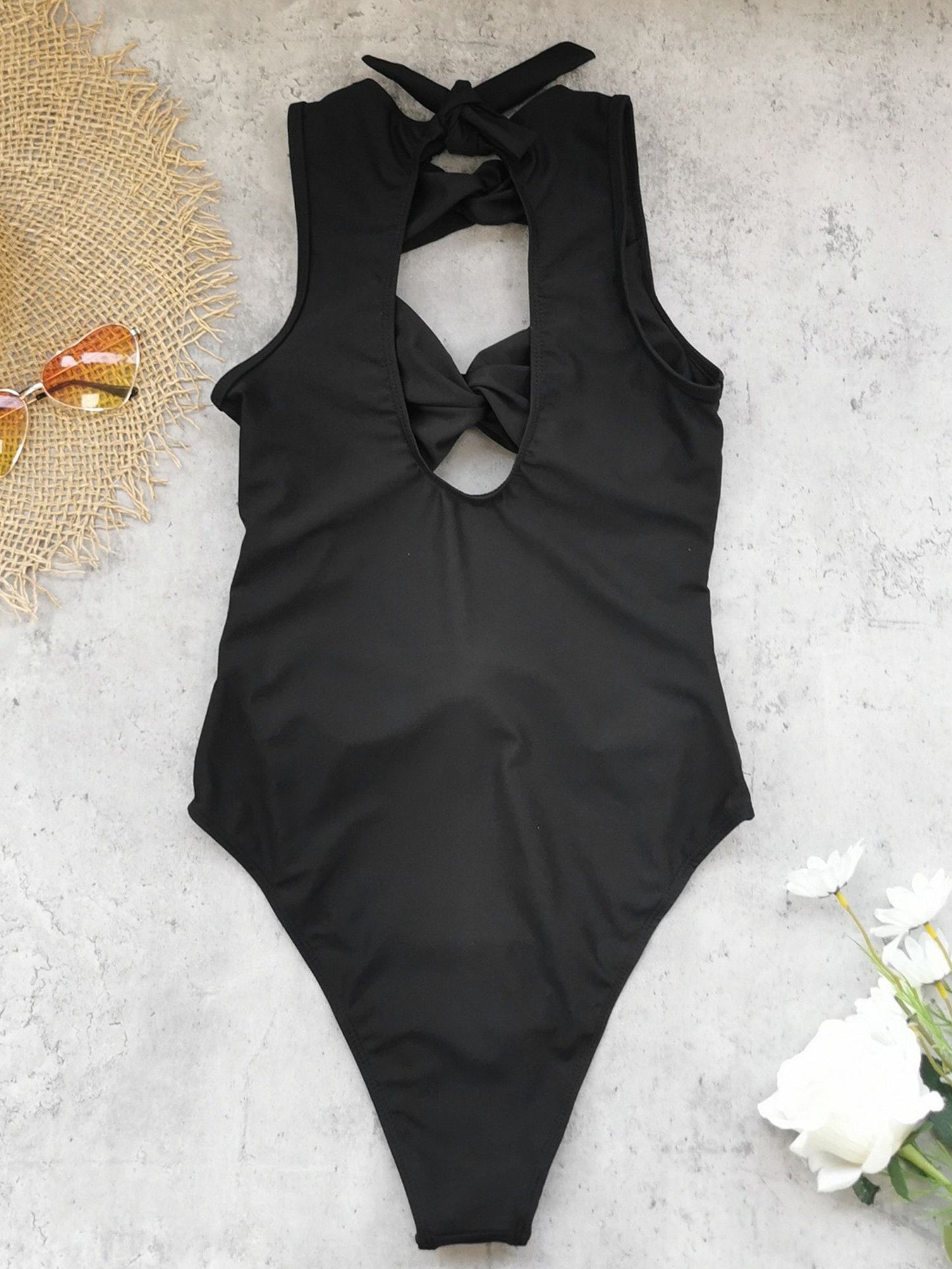 Twist Cutout High-Neck Black Swimsuit