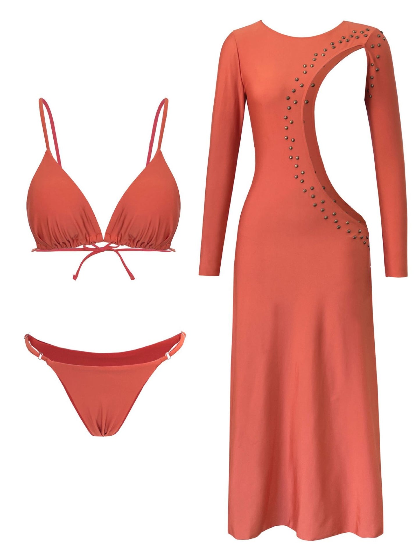 Sunset Curve Bikini Set with Matching Sarong Dress