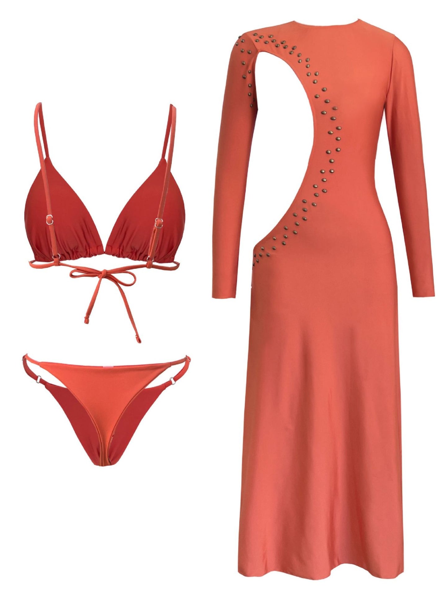 Sunset Curve Bikini Set with Matching Sarong Dress
