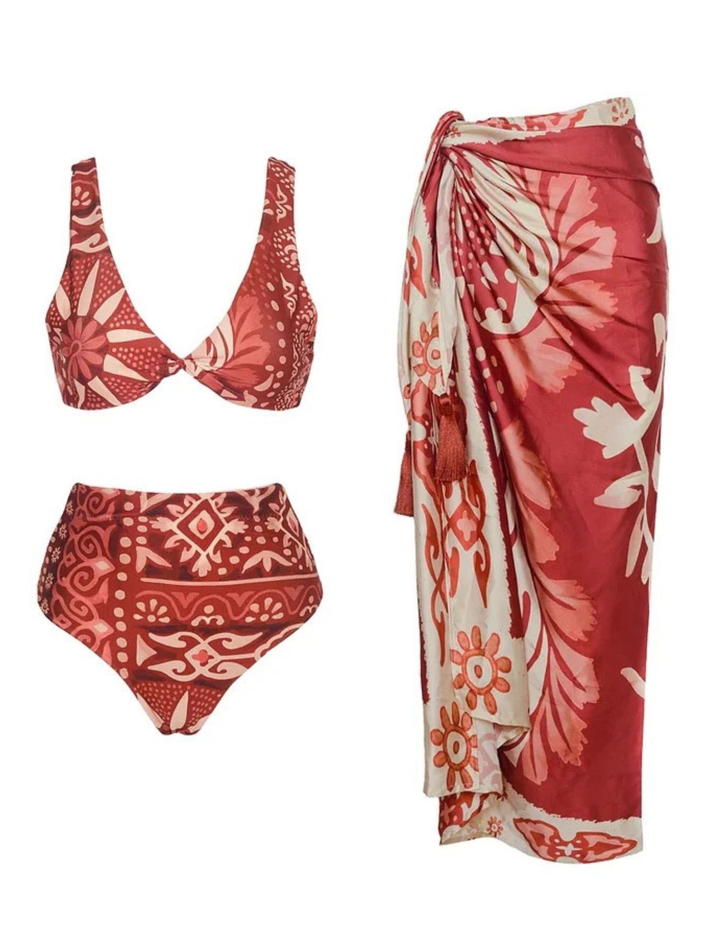 Island Bloom High-Waist Bikini & Sarong Set
