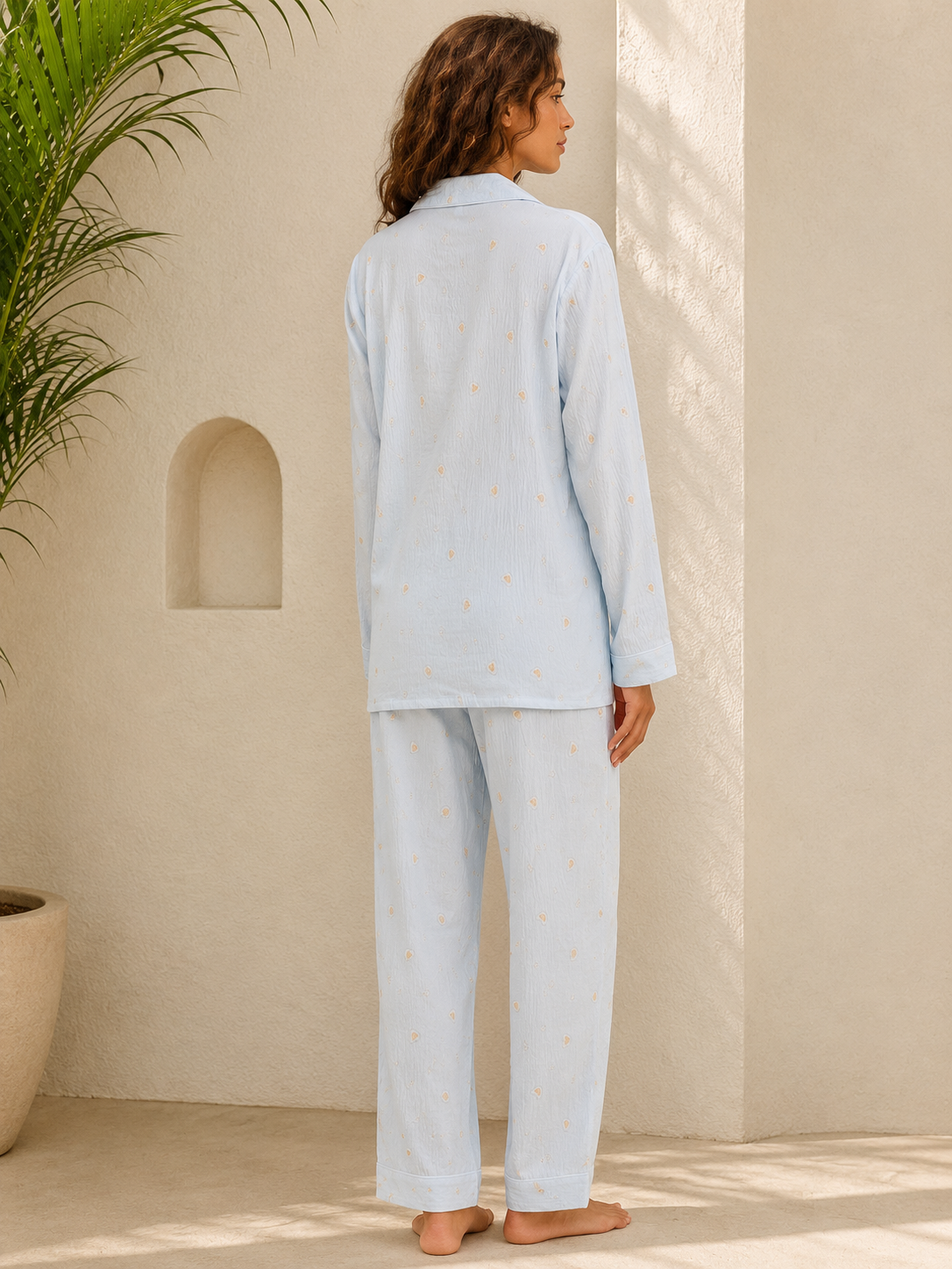 Blue Printed Pyjama Set For Women