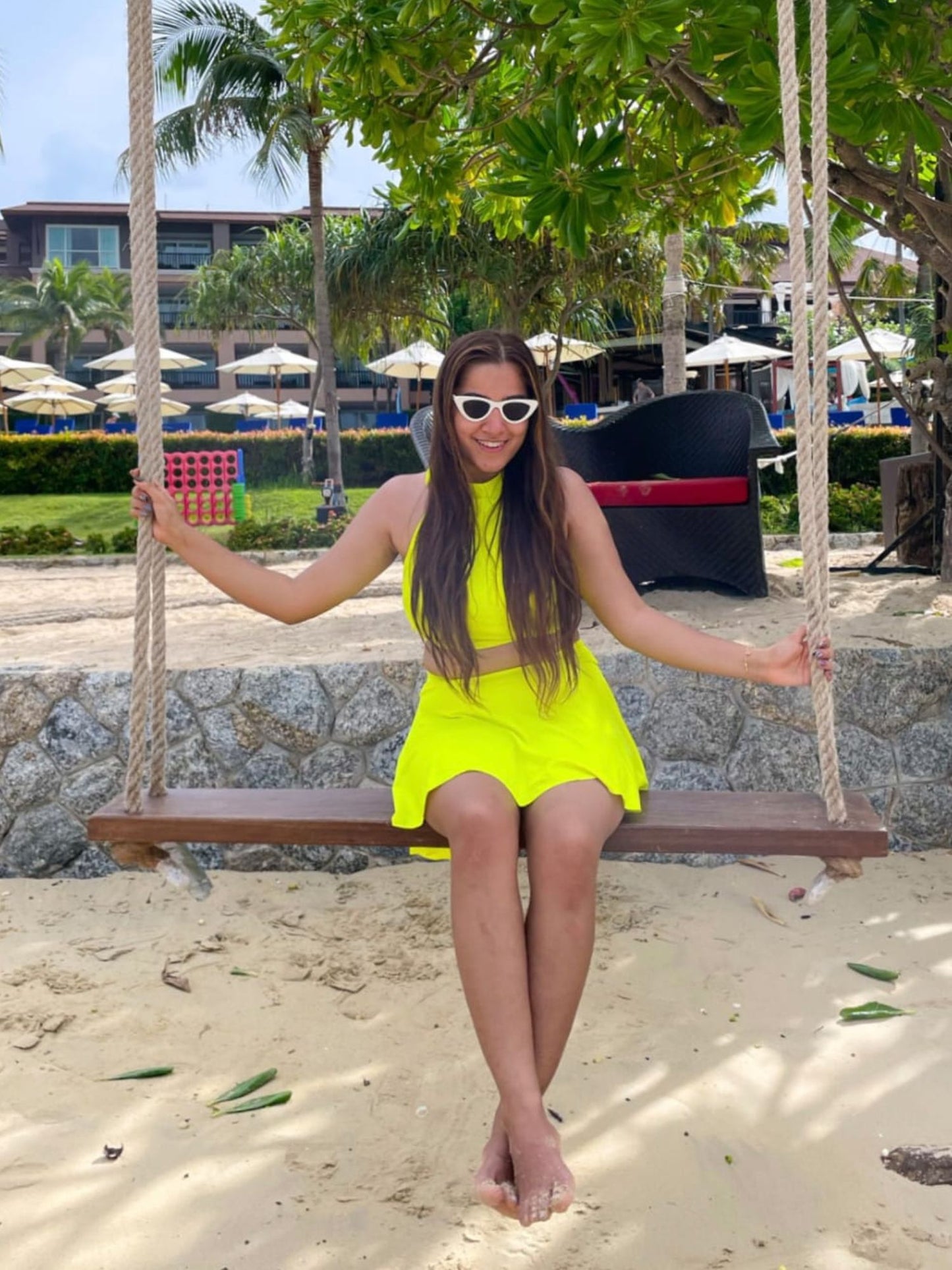 Neon Yellow Halter Bikini & Skirt Set