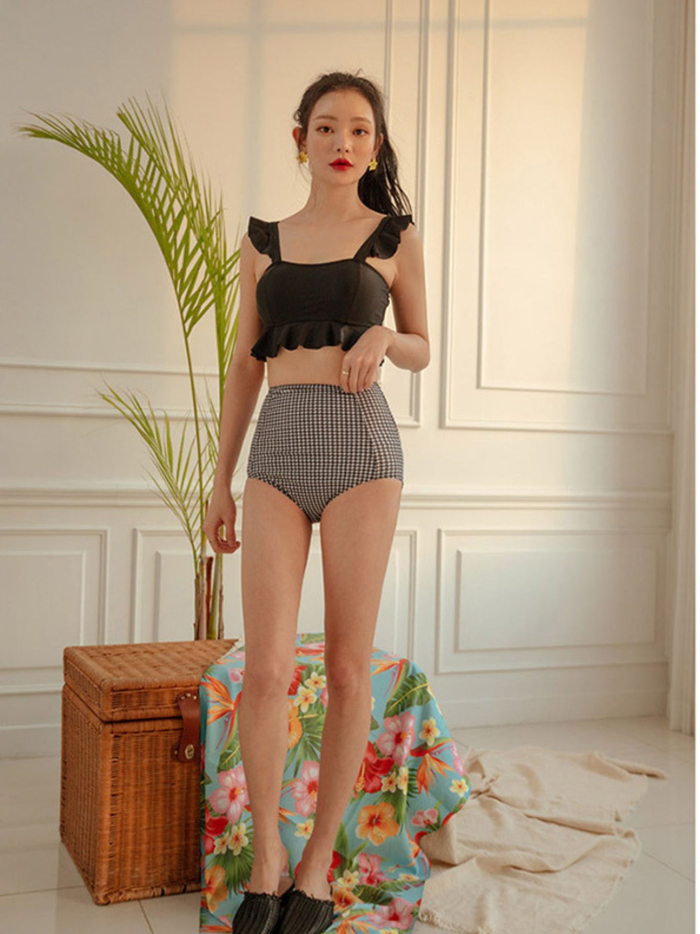 Houndstooth Elegance Two-Piece Swimsuit