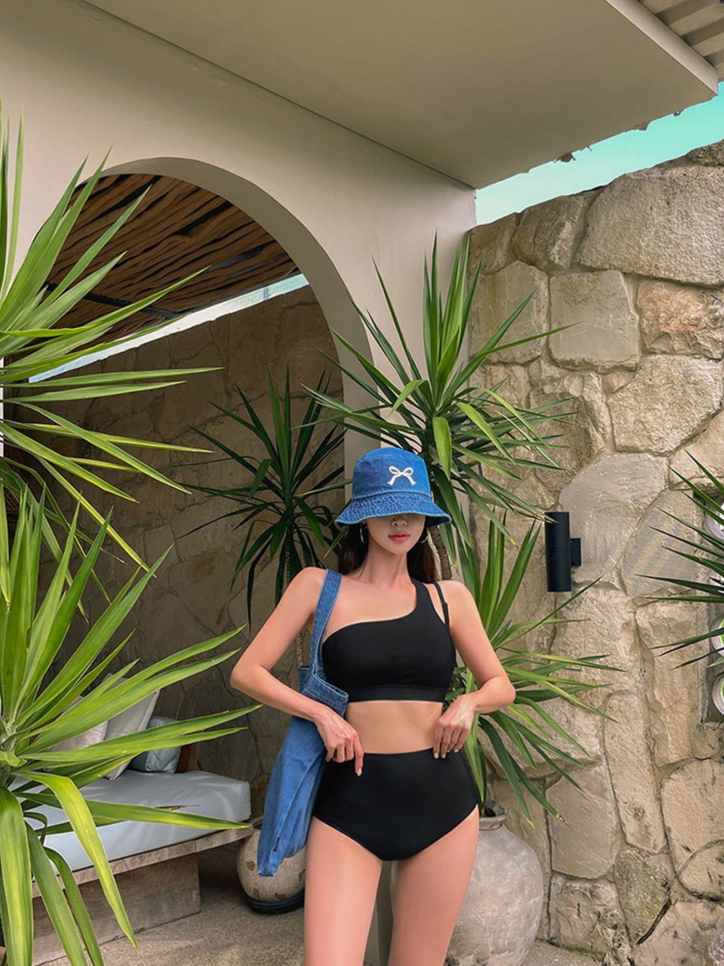 Black One-Shoulder High Waist Bikini Set