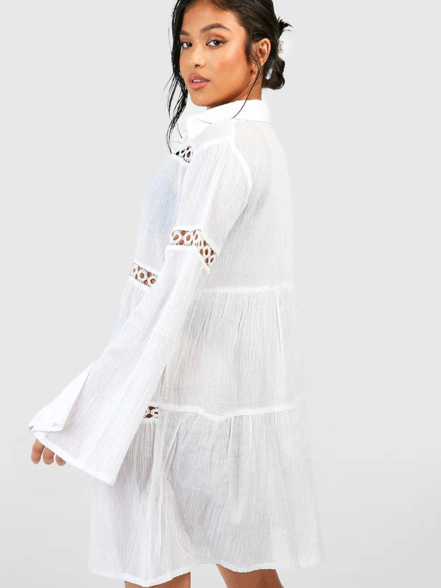 Collared Crochet Cover-Up Dress