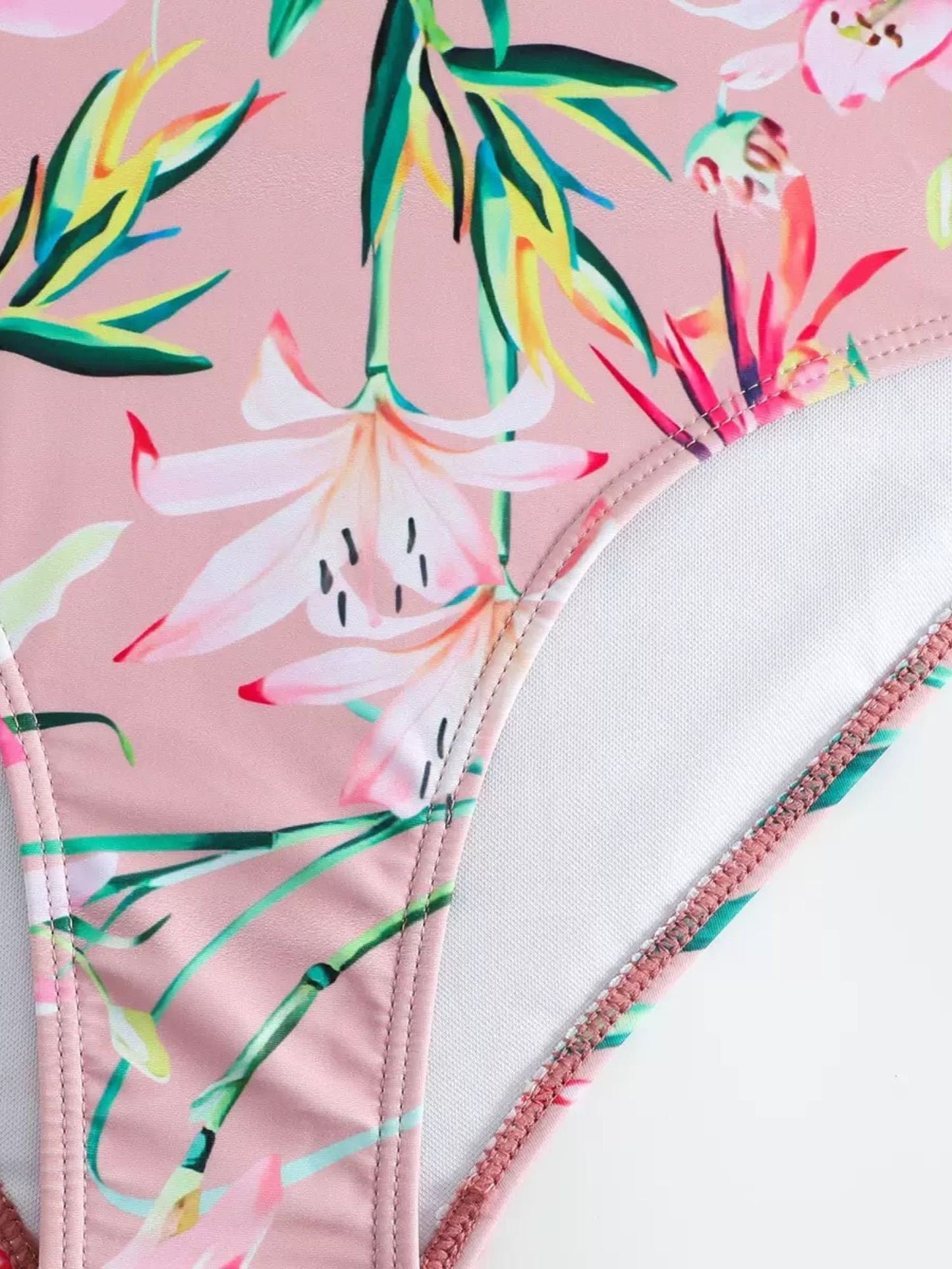 Pink Tropical Floral One-Piece Swimsuit With Ruffle Straps & Matching Tie-Knot Sarong