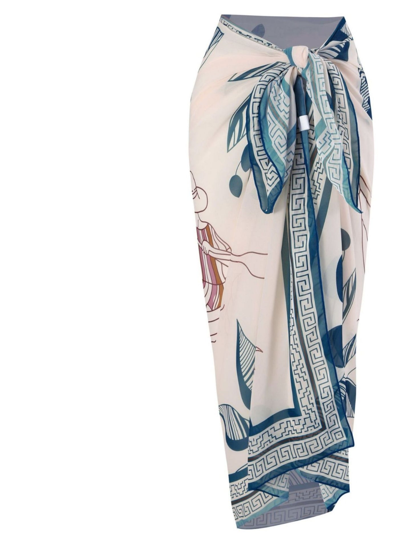 Grecian Key Print Beach Cover-Up