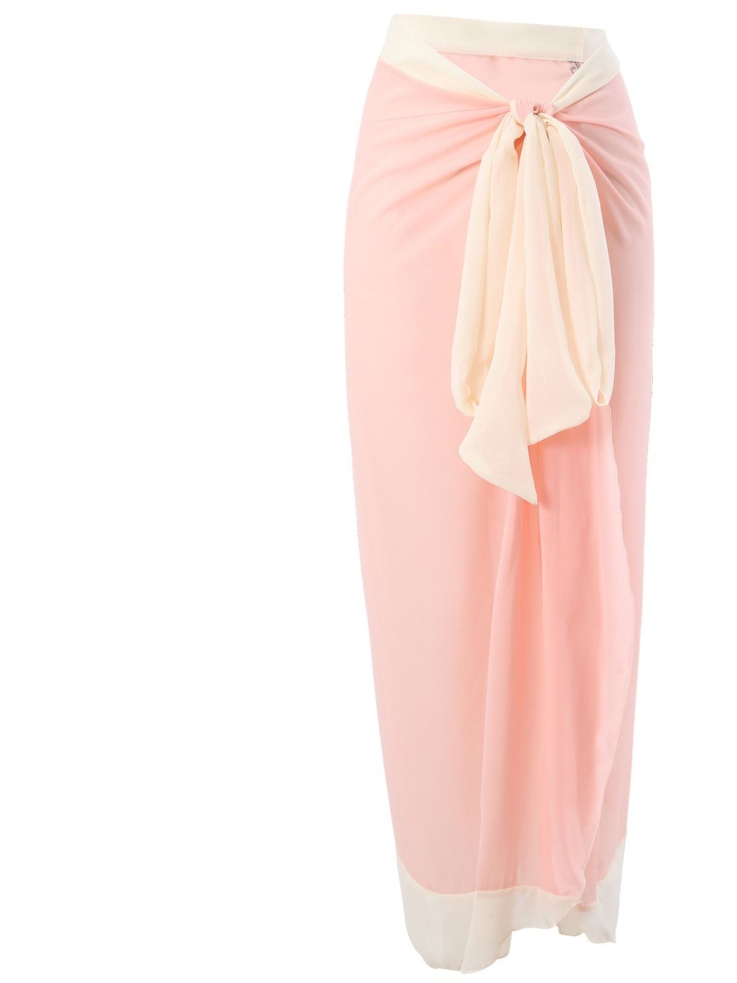 Blush Pink & Cream Chiffon Draped Sarong Beach Cover-Up