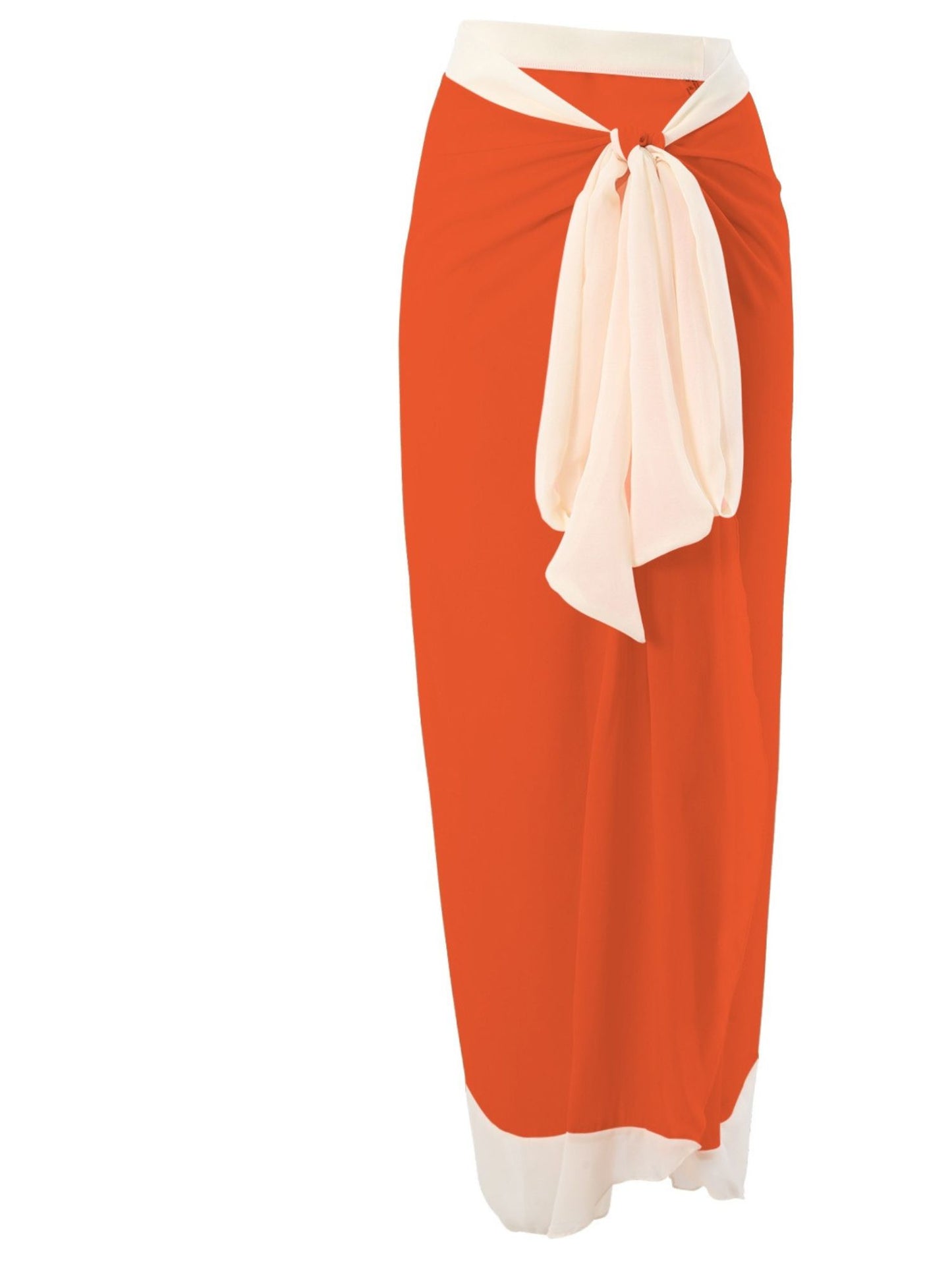 Vibrant Coral & Cream Color Block Sarong Beach Cover-Up
