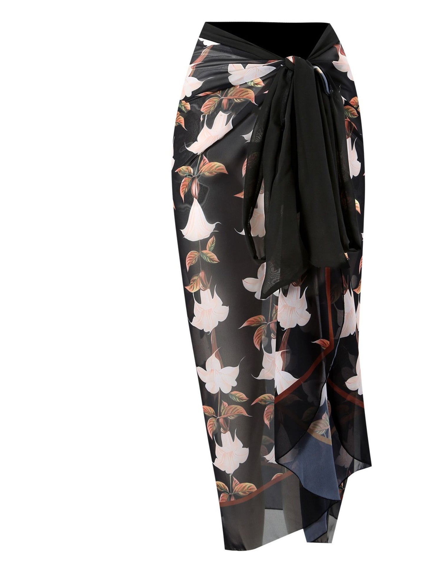 Black Floral Print Beach Cover-Up