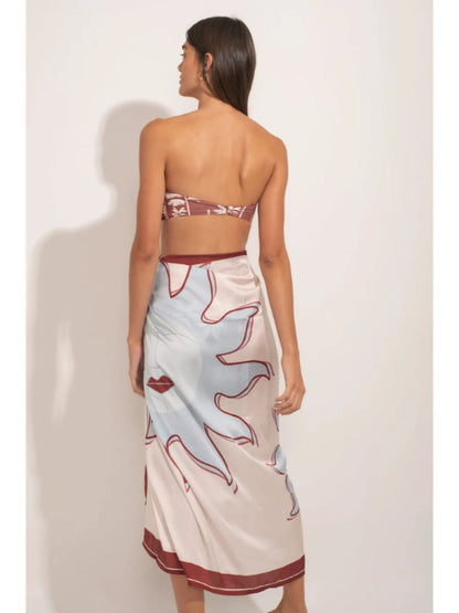 Brown Bandeau Bikini Set with a Sarong