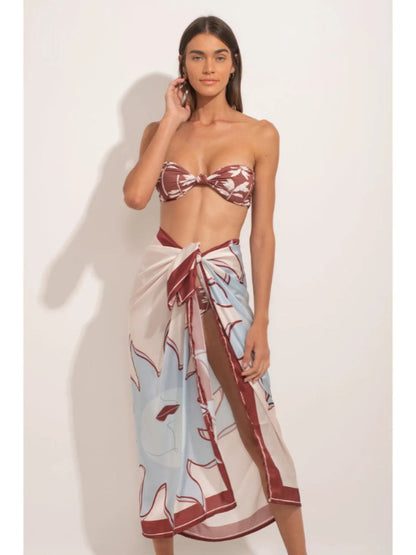 Brown Bandeau Bikini Set with a Sarong