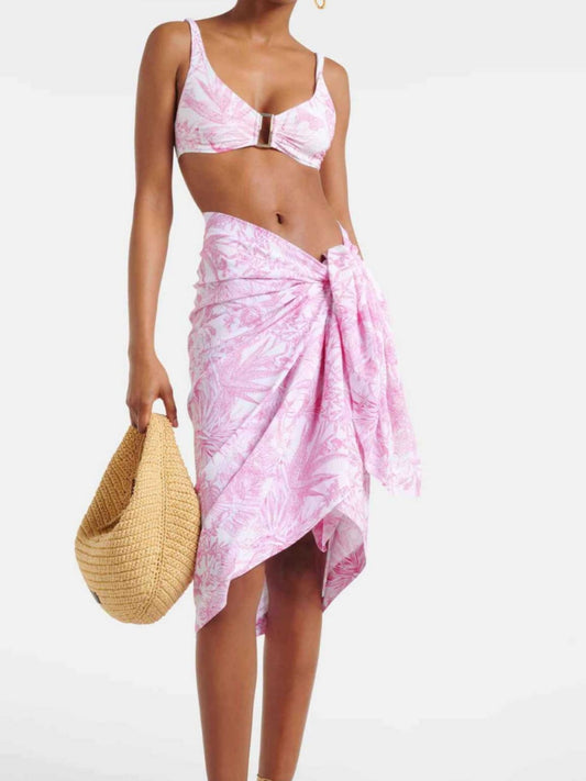 Cloudy Pink Floral Swimwear Set with Sarong