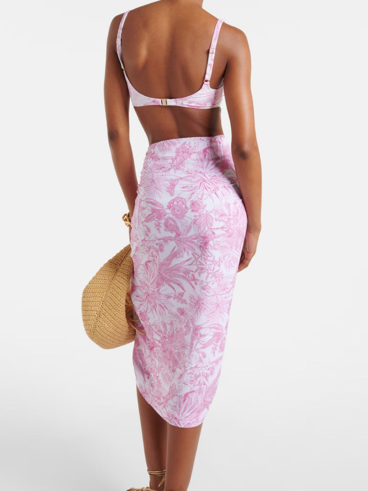 Cloudy Pink Floral Swimwear Set with Sarong